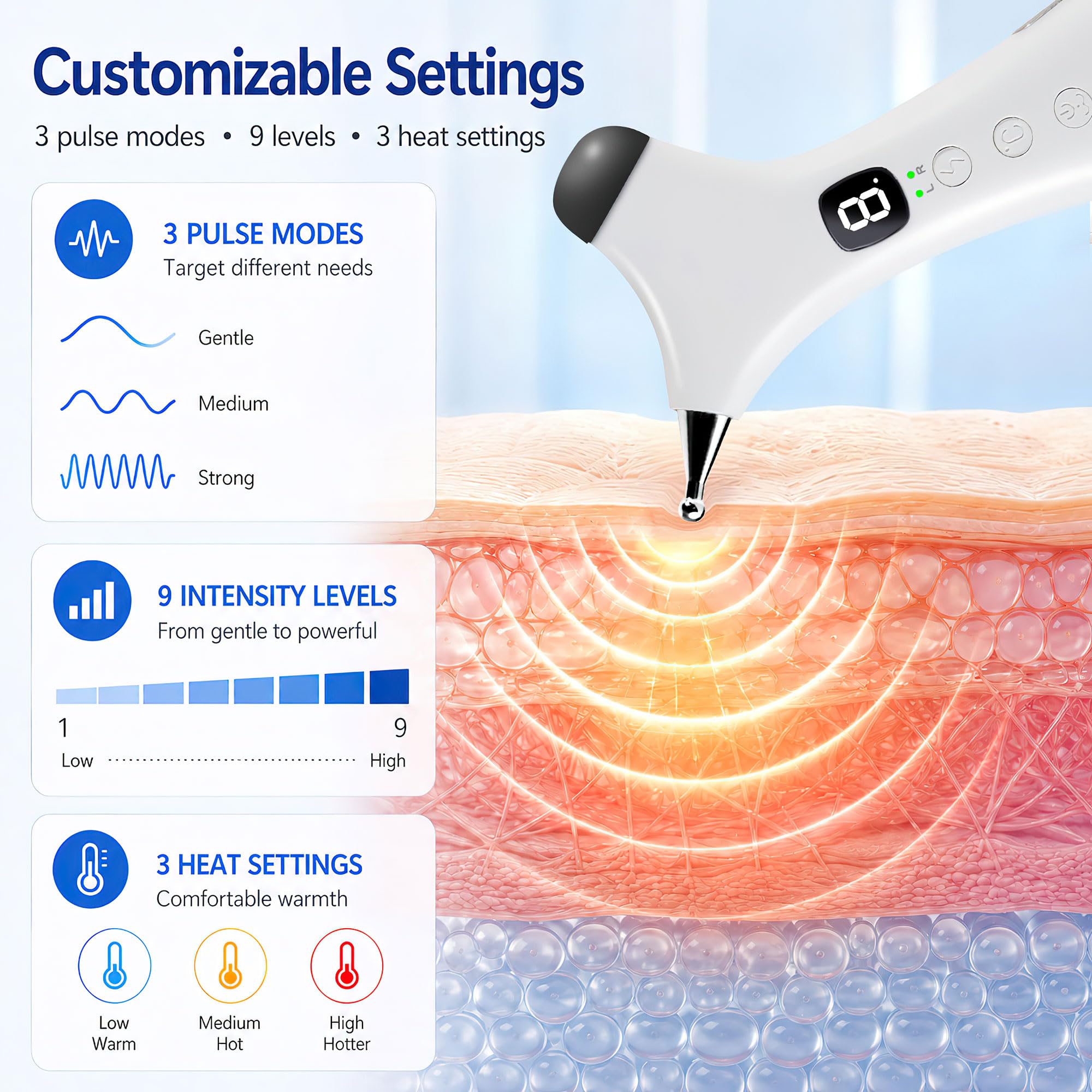 TMJ Jaw Massager Pen 3-in-1 Bian Stone Dual Head Heat Vibration Tool