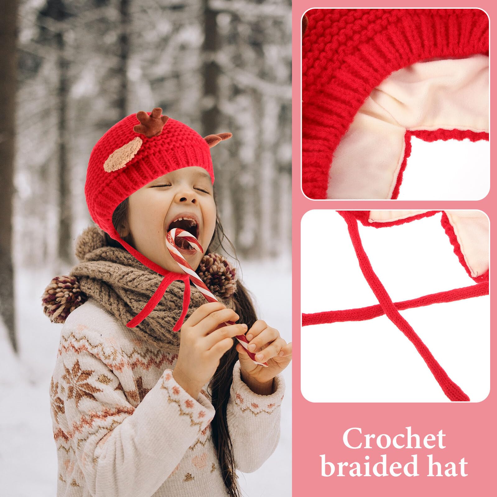 iplusmile Bonnet Tricoté Laine pour Garçon Fille Hiver Chaud et Respirant avec Motif de Cerf Bonnet Doux et Épais pour Ans Couvre-Chef Automne et Noël Rouge