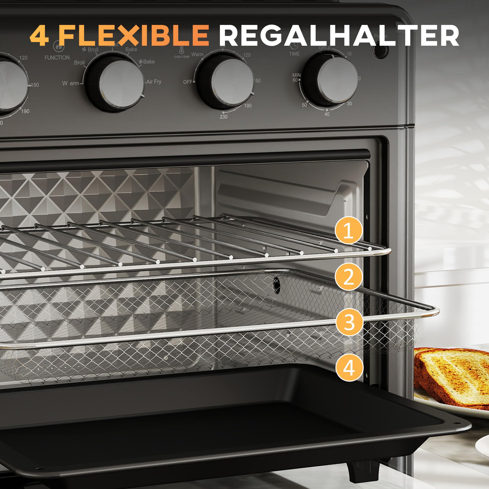 HOMCOM Horno Eléctrico Multifunción de Sobremesa Mini Horno Tostador de 30L 1600W Freidora de Aire con 7 Modos de Calor Temporizador y Temperatura Regulable 43x39x39 cm Negro