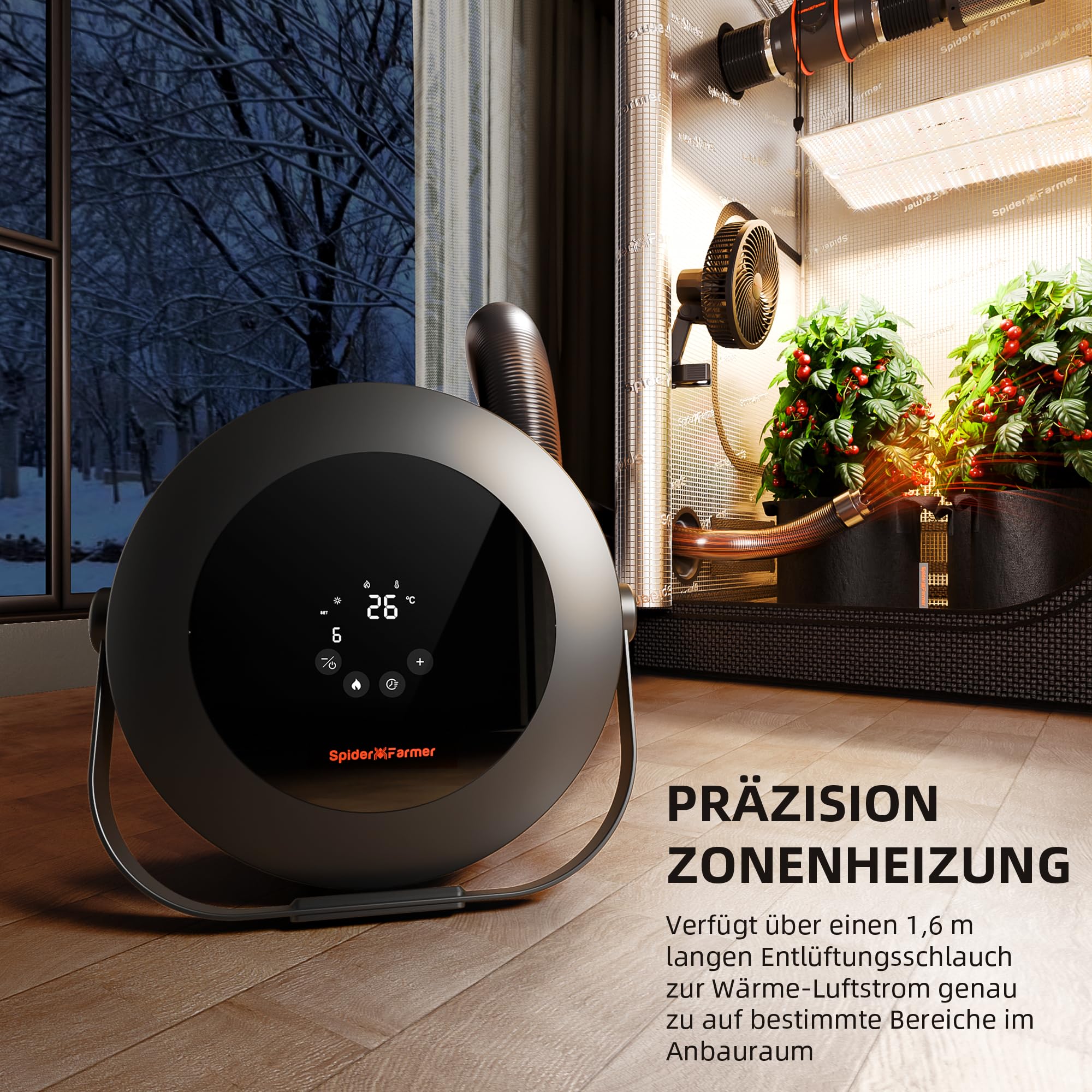 Spider Farmer Chauffage, Chauffage Portable 540w Avec ContrôLe Intelligent De La TempéRature, 4 Modes Et Minuterie 24 Heures, Chauffage Ptc à 10 Niveaux Et Tuyau D'Extension Pour Les Chambres à Couche