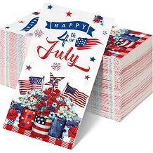 100 Pcs 4th of July Napkins Decorations, Disposable Vase Flower Patriotic Memorial Paper Guest Napkins, Red White and Blue Decorative Hand Towels for Independence Veterans Memorial Day Party Supplies