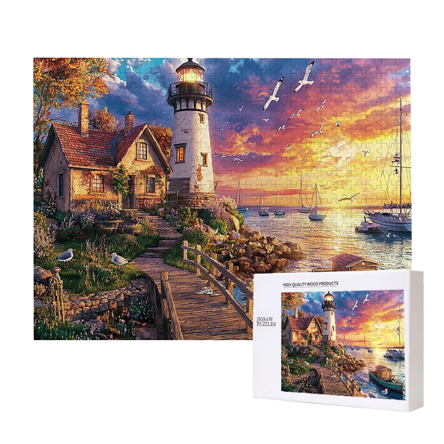 Puzzle para Adultos 3000 Piezas, Faro Puzzle, Difícil, Desafiante, Rompecabezas Encajan Perfectamente, Letras en la Parte Posterior, sin Polvo, Regalo para Personas Mayores 122x80cm s-124