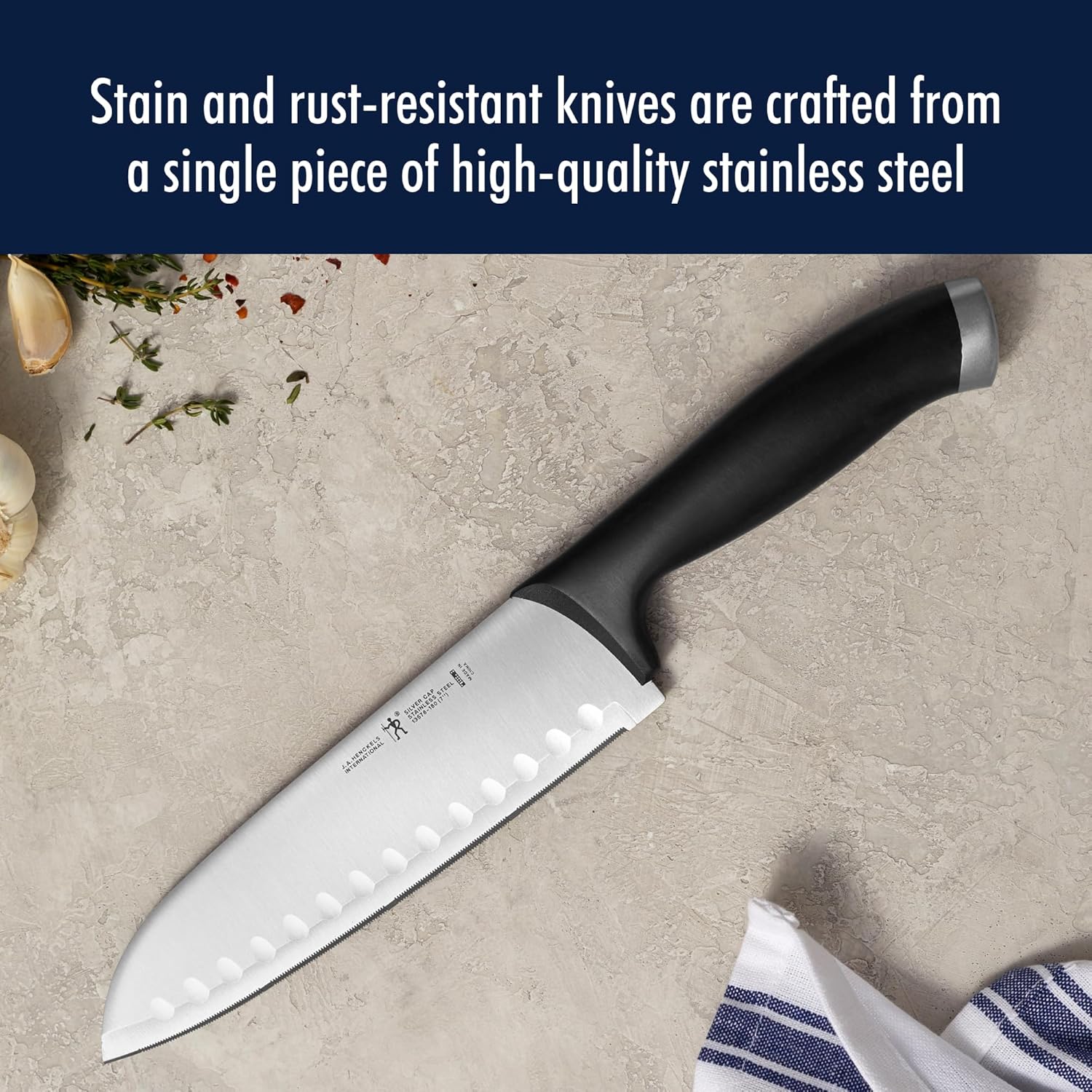 HENCKELS Silvercap Razor-Sharp 2-Piece Knife Set, Santoku Knife 5 Inch, Santoku Knife 7 Inch , German Engineered Informed by 100+ Years of Mastery, Black