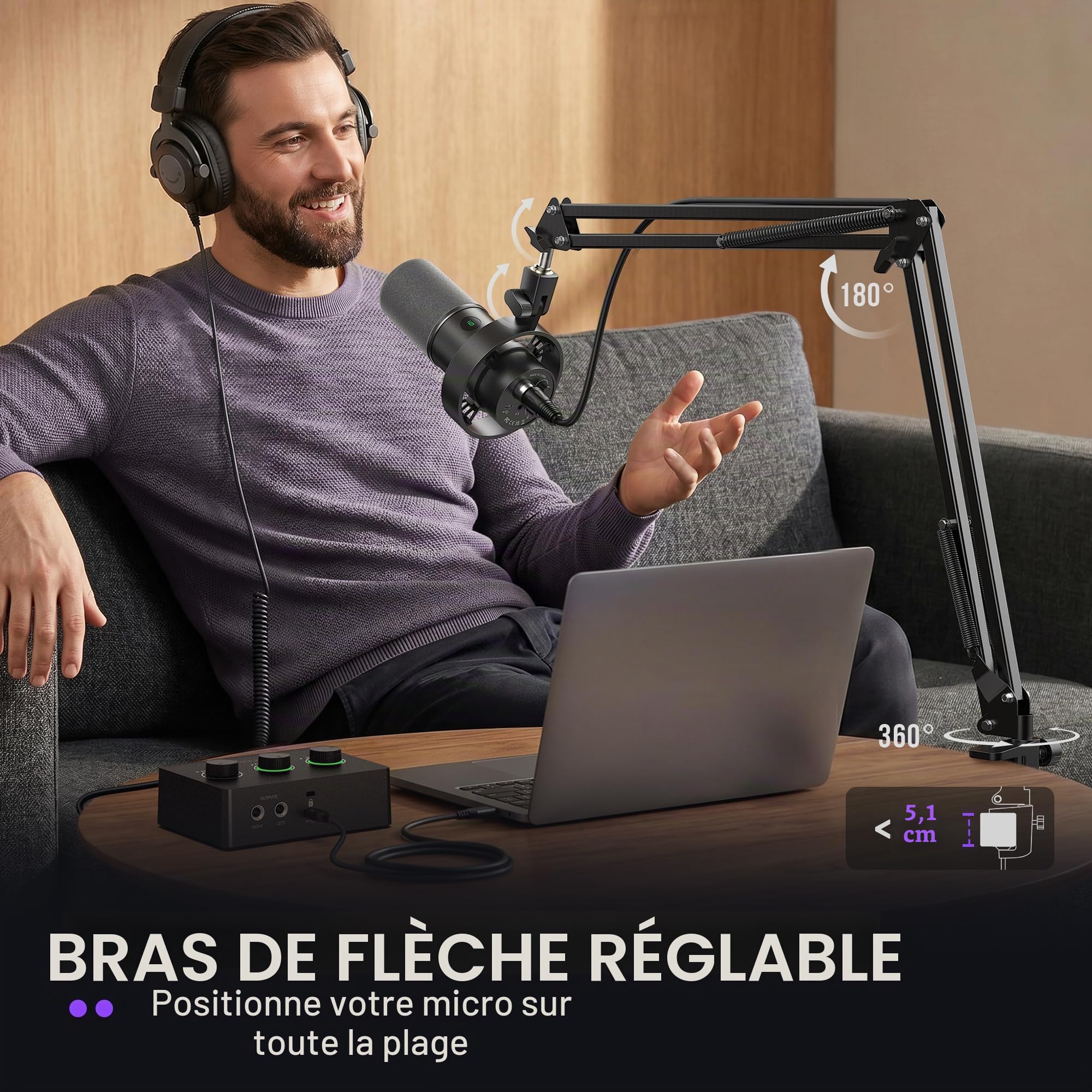 FIFINE K688 Kit de microphone pour podcast, microphone dynamique USB/XLR avec perche pour PC/mixeur XLR, microphone de jeu avec bouton de sourdine, prise casque pour voix, voix-off, streaming