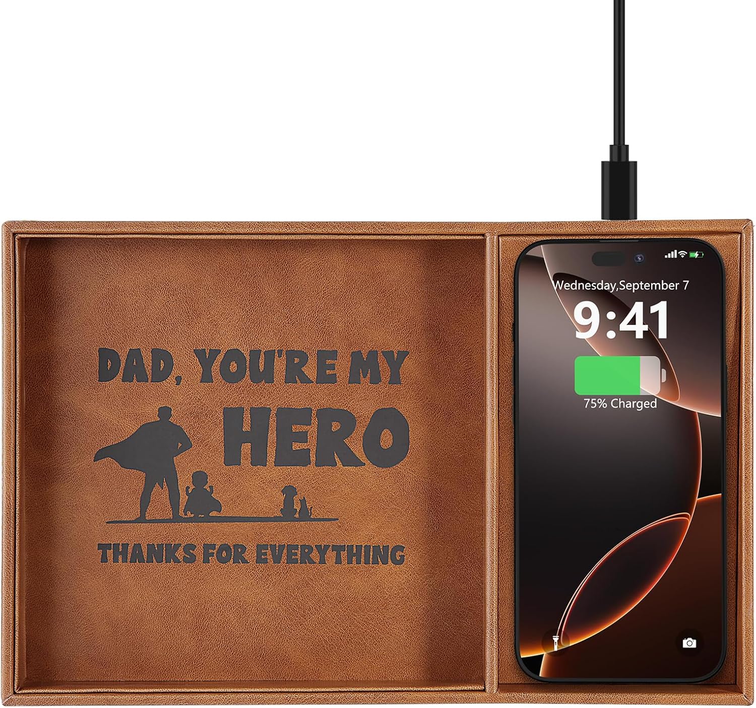 Gifts for Dad Valet Tray, Built-in Wireless Charger, Everyday Carry Tray, Unique Christmas Birthday Gifts for Dad from Daughter Son, Men Gift for Father, New Dad Gifts for Husband from Wife, Brown Gifts for Dad Valet Tray, Built-in Wireless Charger, Everyday Carry Tray, Unique Christmas Birthday Gifts for Dad from Daughter Son, Men Gift for Father, New Dad Gifts for Husband from Wife, Brown