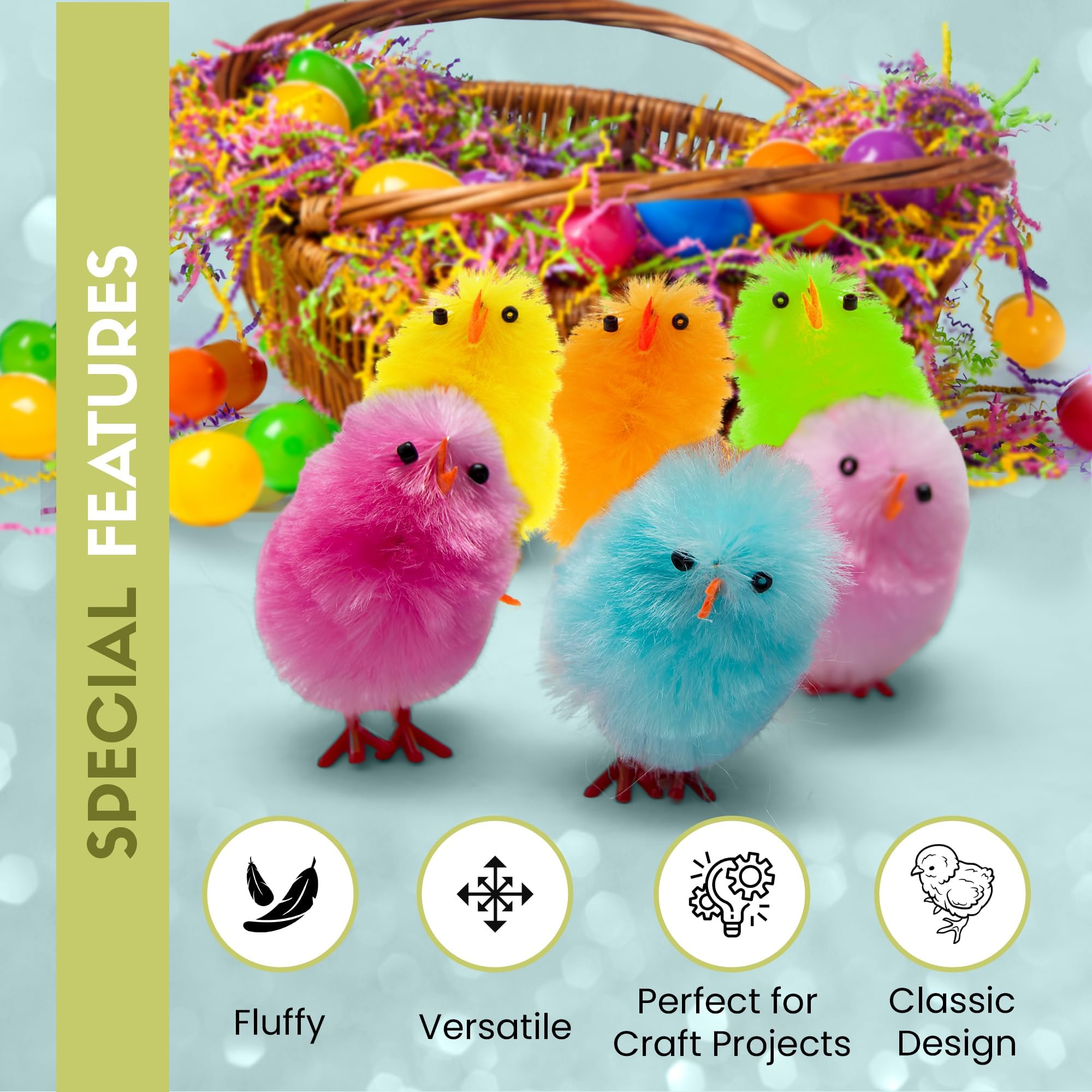 36pc Easter Chicks for Craft - Coloured Small Fluffy Easter Chick Decorations 6 Colours Included - Colourful Little Baby Chic — view 3