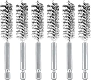 Moicstiy 6Pcs 15mm Stainless Steel Bore Wire Brushes, Twisted Wire Bore Brush with 1/4 Inch Hex Shank for Cleaning Tubes, Rust, Bearings