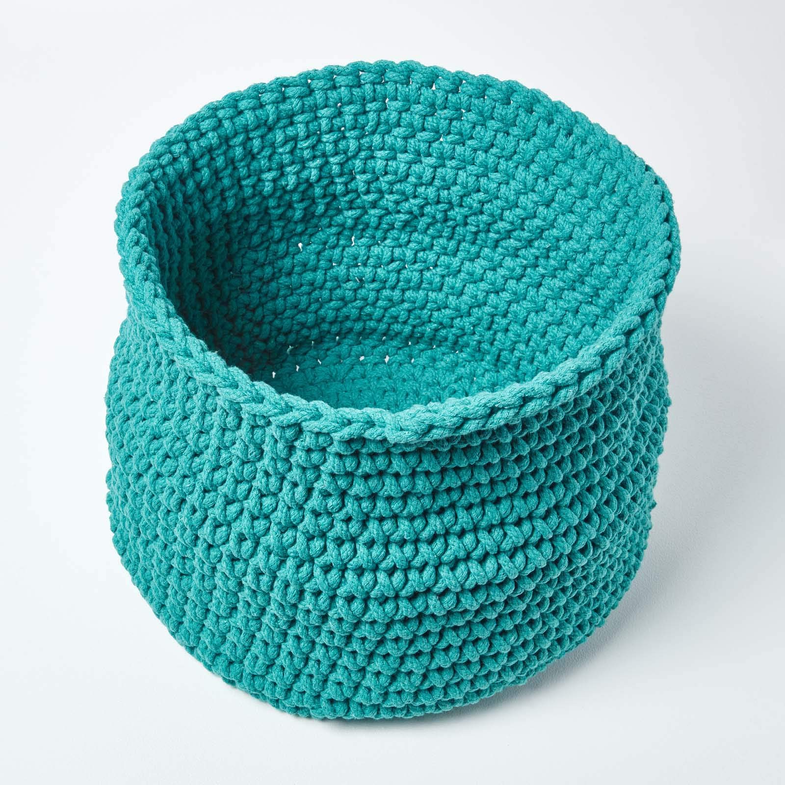 Homescapes cestino portaoggetti rotondo intrecciato in maglia bianco sporco 100% cotone