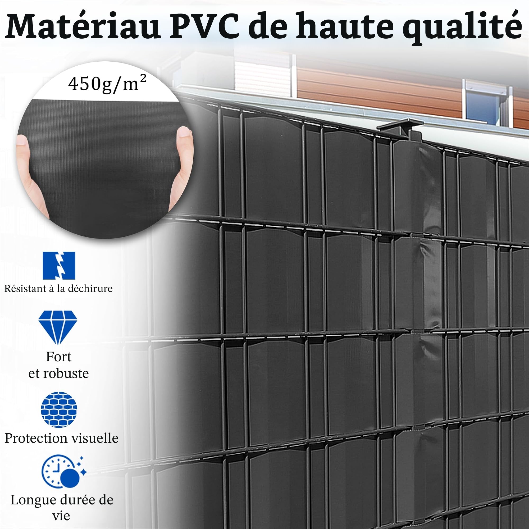 LZQ Bandes brise-vue en PVC extra épaisses, opaques, double fil avec 120 clips de fixation pour clôture de jardin ou balcon, 260 m x 19 cm, Anthracite