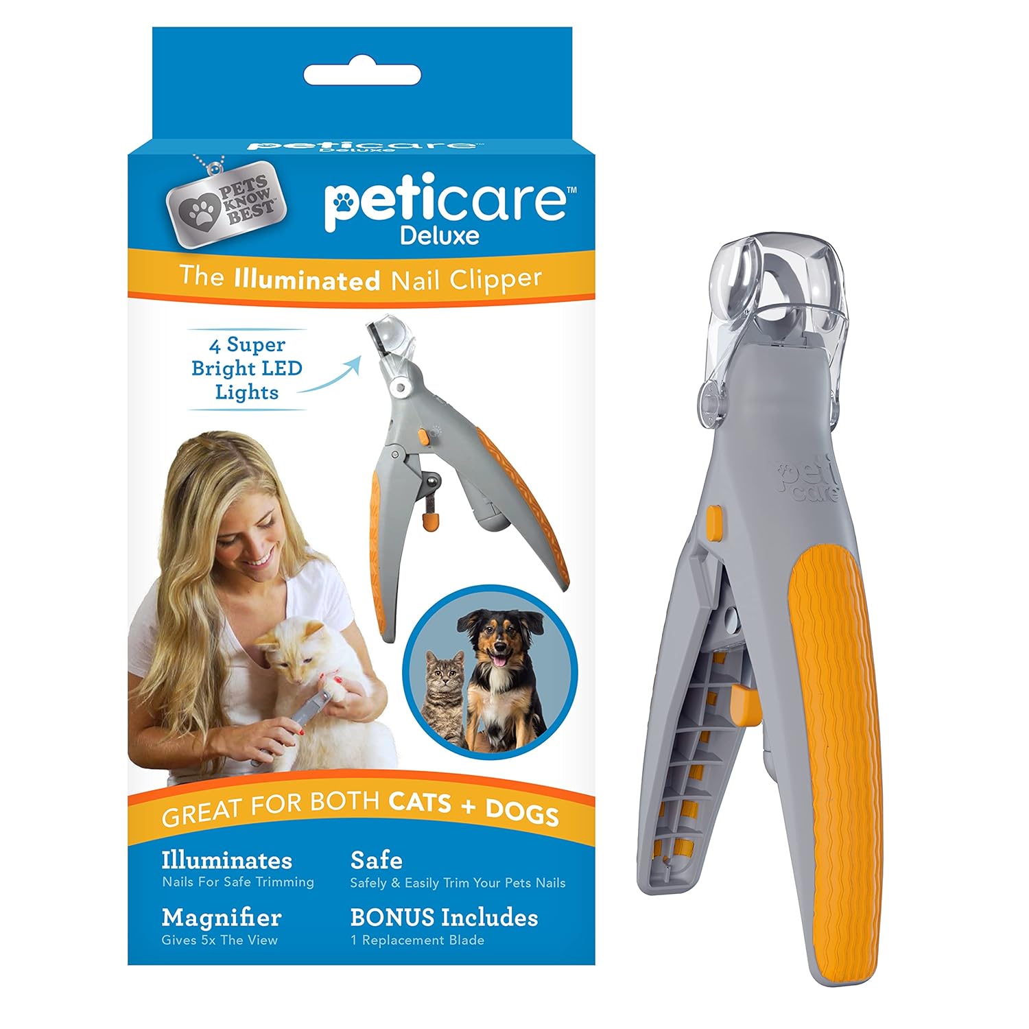 PetiCare Illuminated Dog Cat Nail Clipper with LED Light 5X Magnification for Safe Precise Trimming Pet Nail Cutter