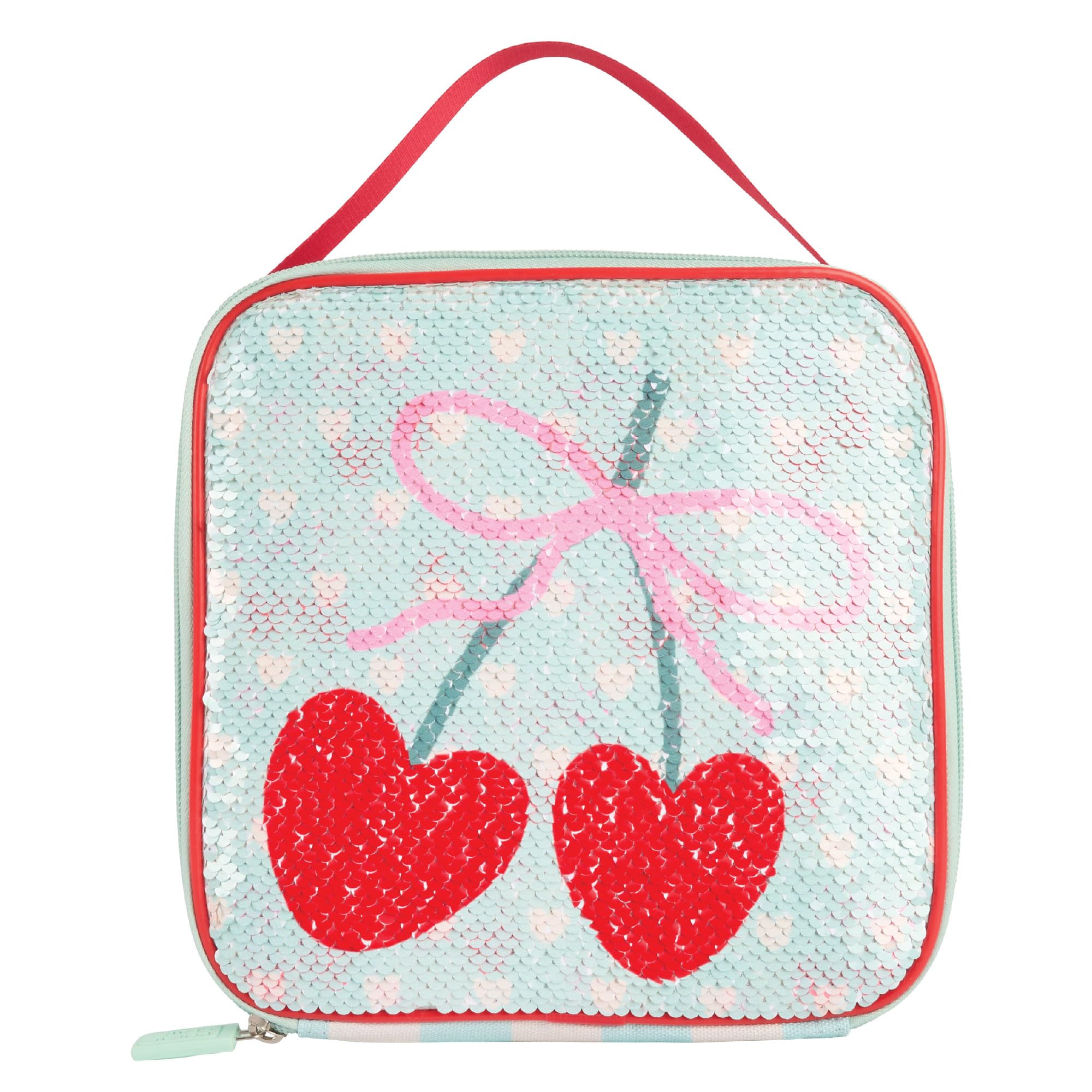 Polar Gear Cherries Sequin Reveal Insulated Lunch Bag - Reversible Flip Sequin Design - Leakproof Lining with Name Tag - BPA-Free Easy-Clean Food Cooler for Kids and Teens