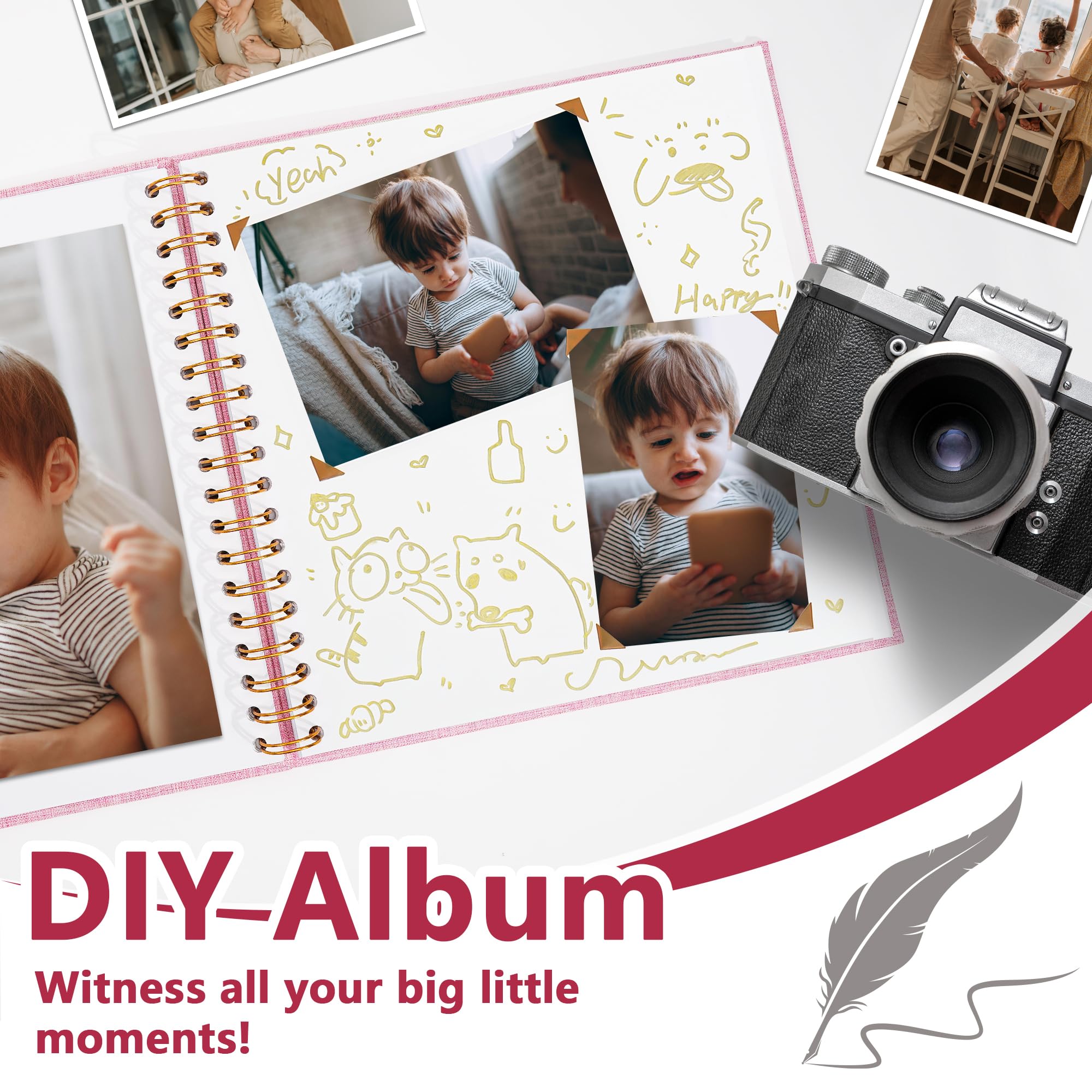 Vienrose Álbum de recortes de 12 x 12 pulgadas, álbum de fotos con ventana de arco de lino, 80 páginas en blanco, álbumes de fotos para boda, baby shower, color beige