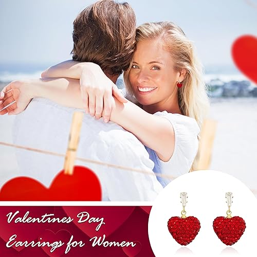 Miniatura 7 de Pendientes de San Valentín para ella, aretes de cuentas de diamantes de imitación de corazón rojo, camisas de atuendo para mujer, accesorios de
