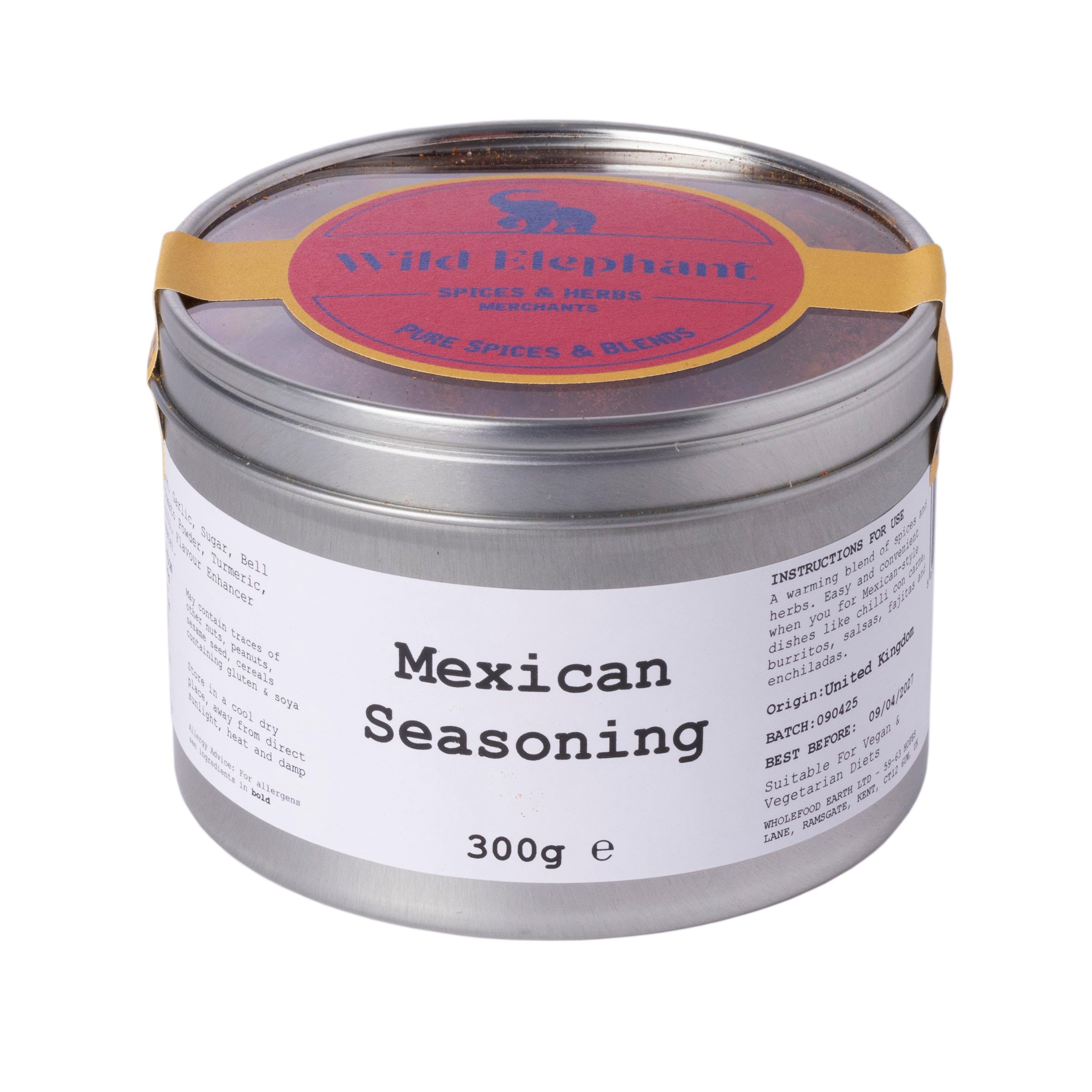 Wild Elephant Mexican Seasoning 300g - Spicy & Smoky Blend, No Artificial Flavours - For Tacos, Burritos & Enchiladas - Made in UK