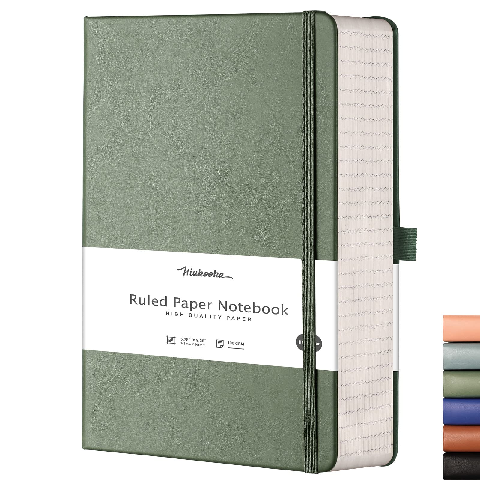 HIUKOOKA A5 Notebook Journal, 320 Pages College Ruled Notebooks, Hardcover Large Journal, Thick Paper Leather Journals for Writing Office School Business, 5.75'' x 8.38'' - Sage Green