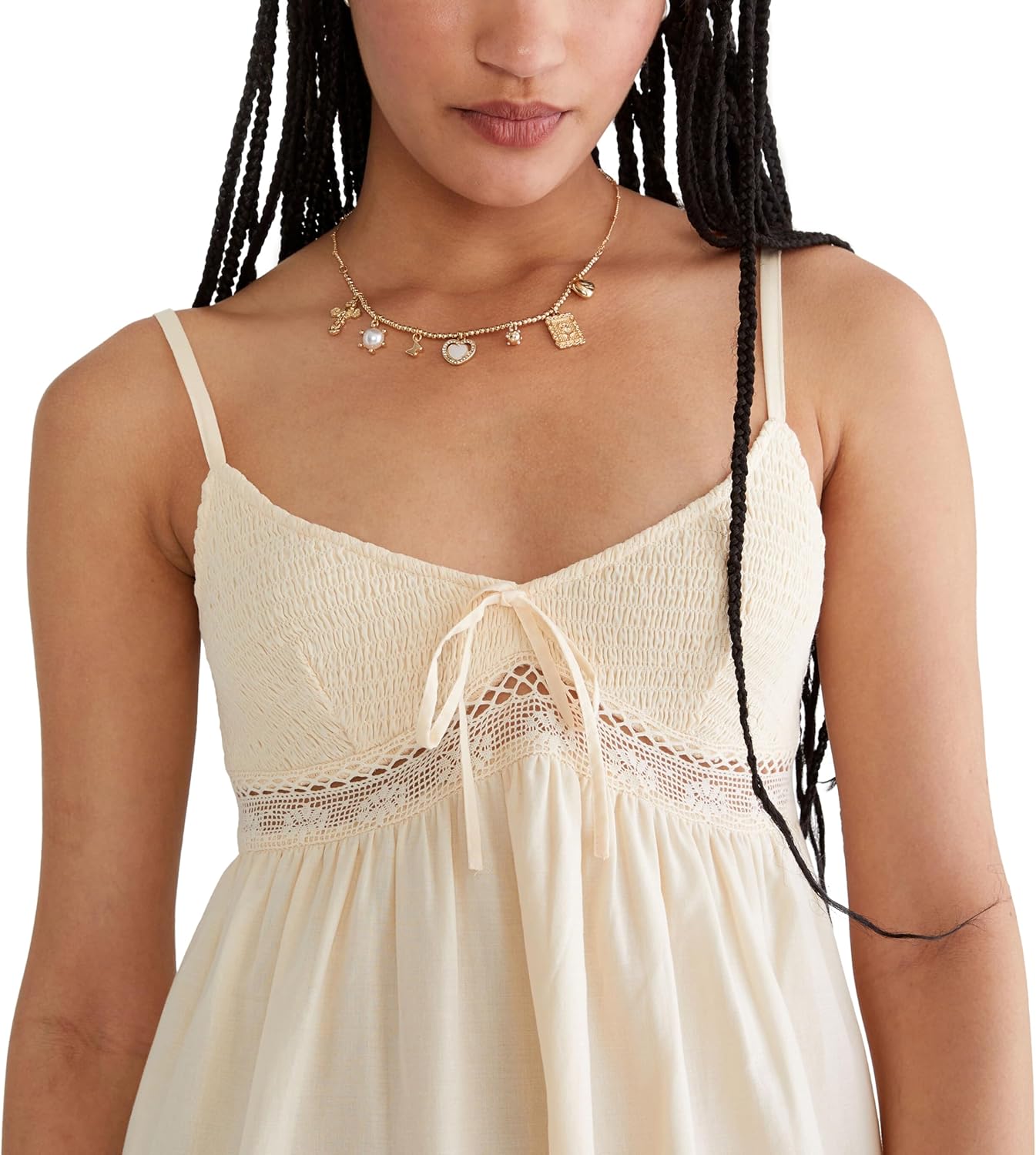 AEROPOSTALE Women's Solid V-neck Lace-trim Babydoll DreShort Sleeve - Image 2