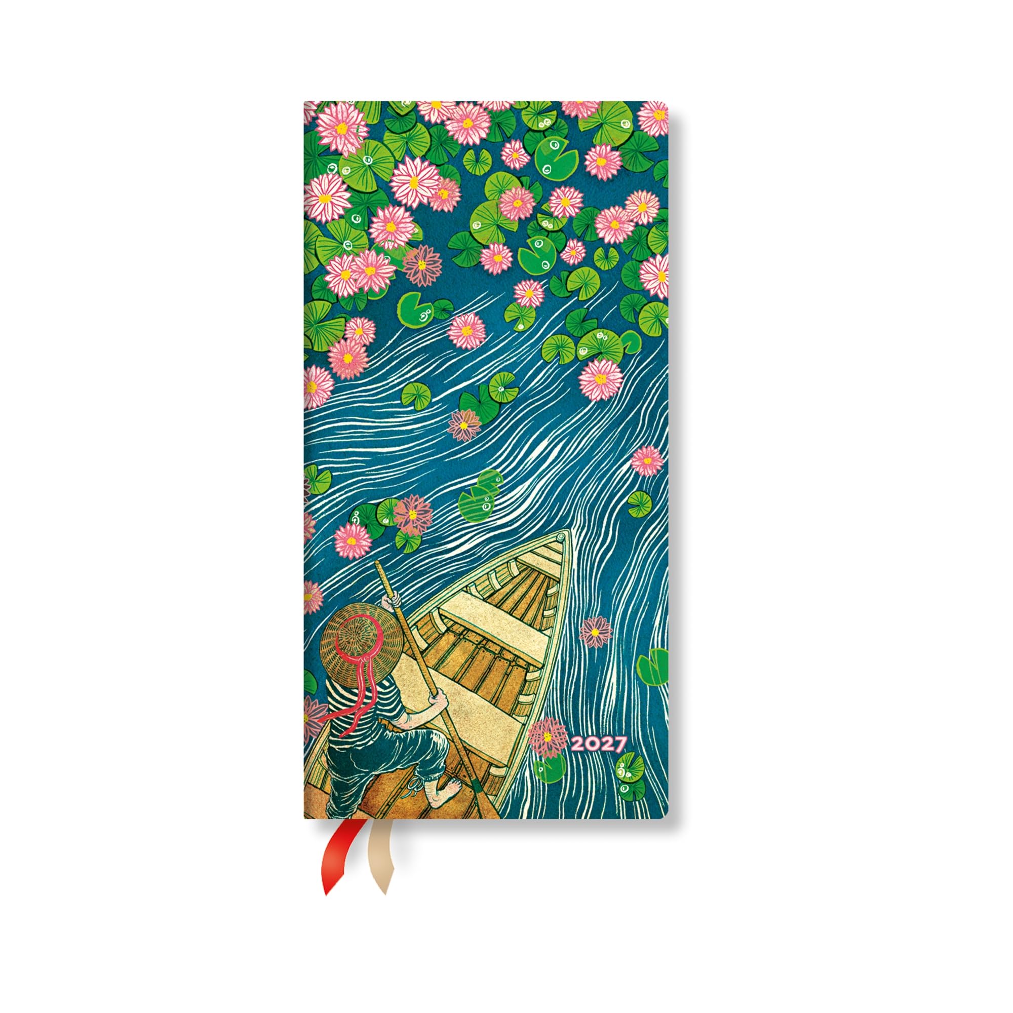 2027 Lotus River (Living with Yuko) Slim 12-Month Hardcover Dayplanner (Elastic Band Closure) Horizontal