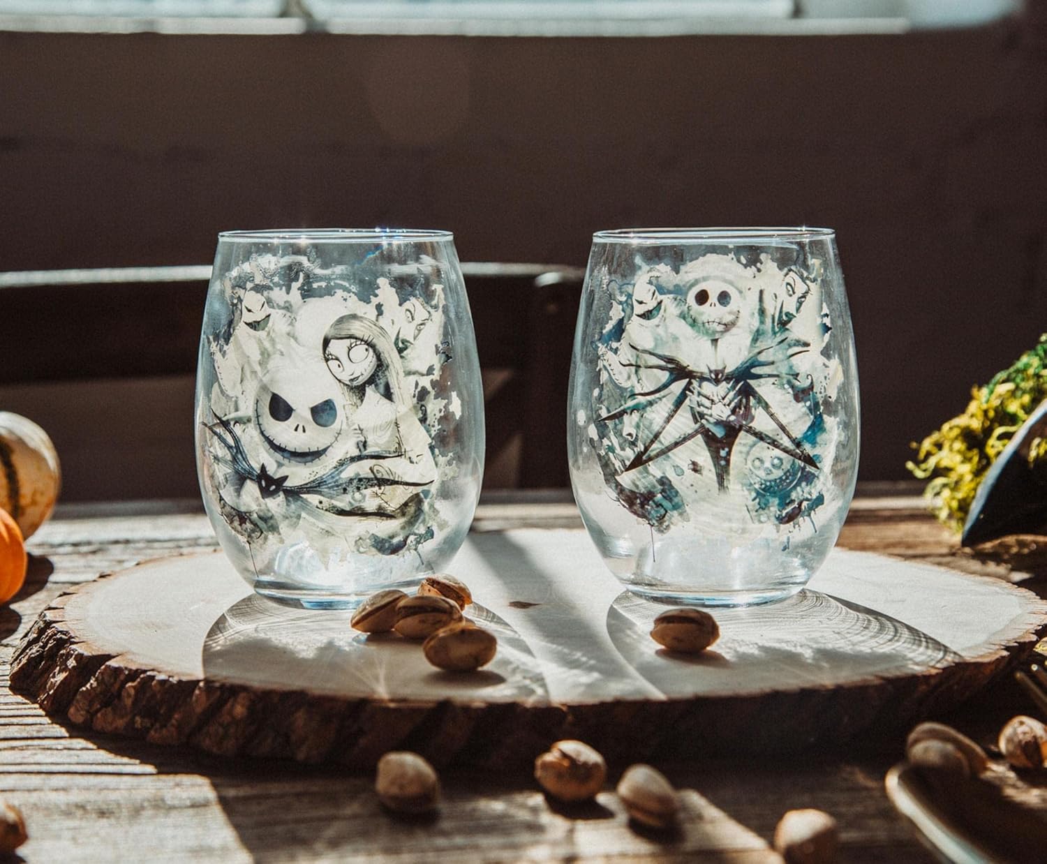 Silver Buffalo Disney Nightmare Before Christmas Stemless Wine Glass Set, 20-Ounce, Set of 2