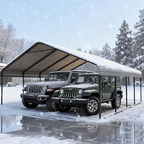 20x20 FT Heavy Duty Metal Carport with Galvanized Steel Roof & Frame - All-Weather Portable Garage Shelter for 2 Cars, Safe Boat Cover & Yard Protection
