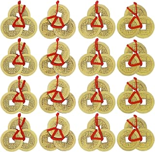 JUNEBRUSHS 16Pcs Chinese Fortune Feng Shui Coins New Year Lucky Coins Charms Hanging Pendant Decorations for New Year Home Health Wealth Success Lucky Decor(4 Style)