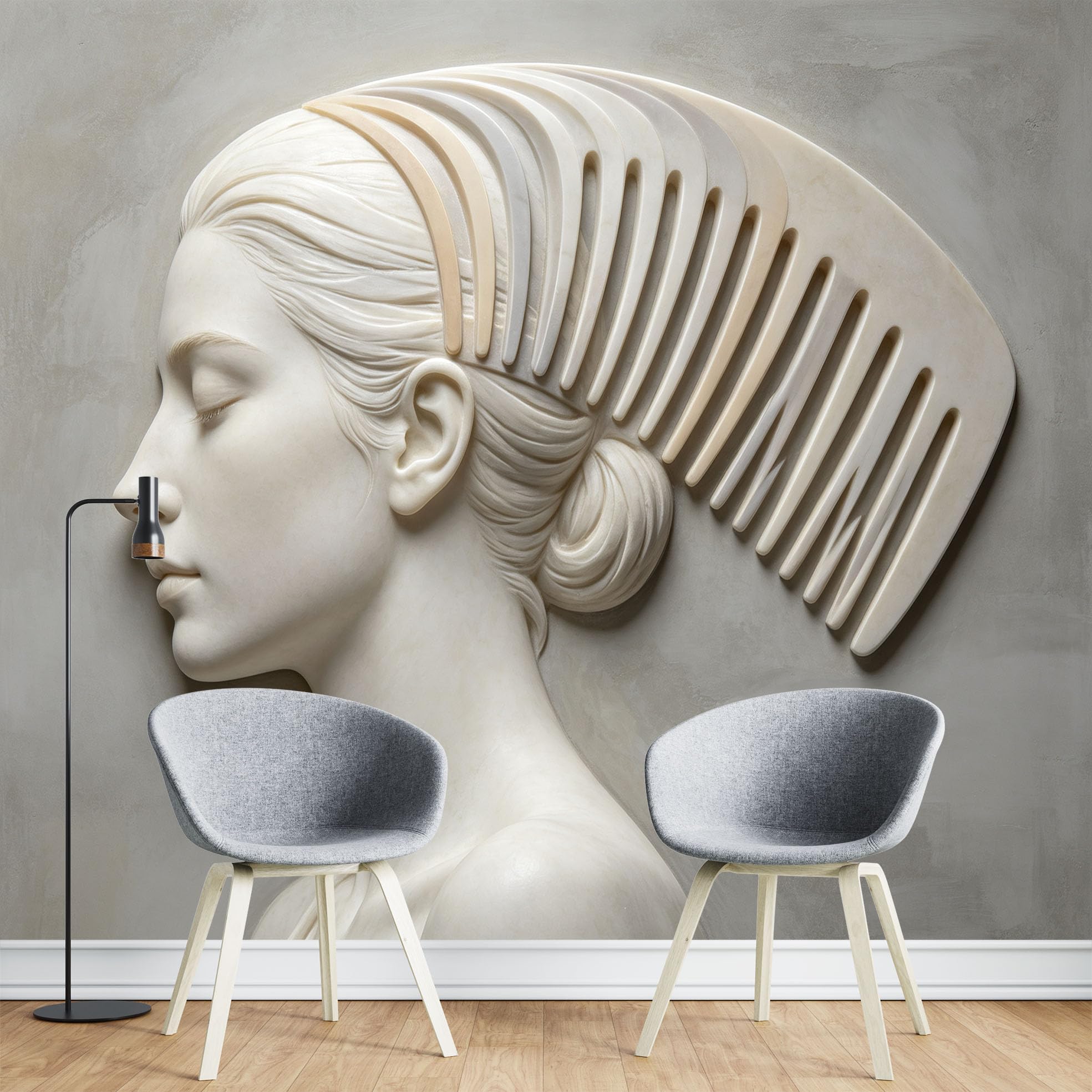 Fototapete Relief Effect Frauenprofil mit Riesigem Kamm Wandbild Tapete Nicht Gewebte 159 x 280 cm 3D Fototapete Abstrakte Wandkunst für Wohnzimmer Schlafzimmer Hintergrund Wohndekoration
