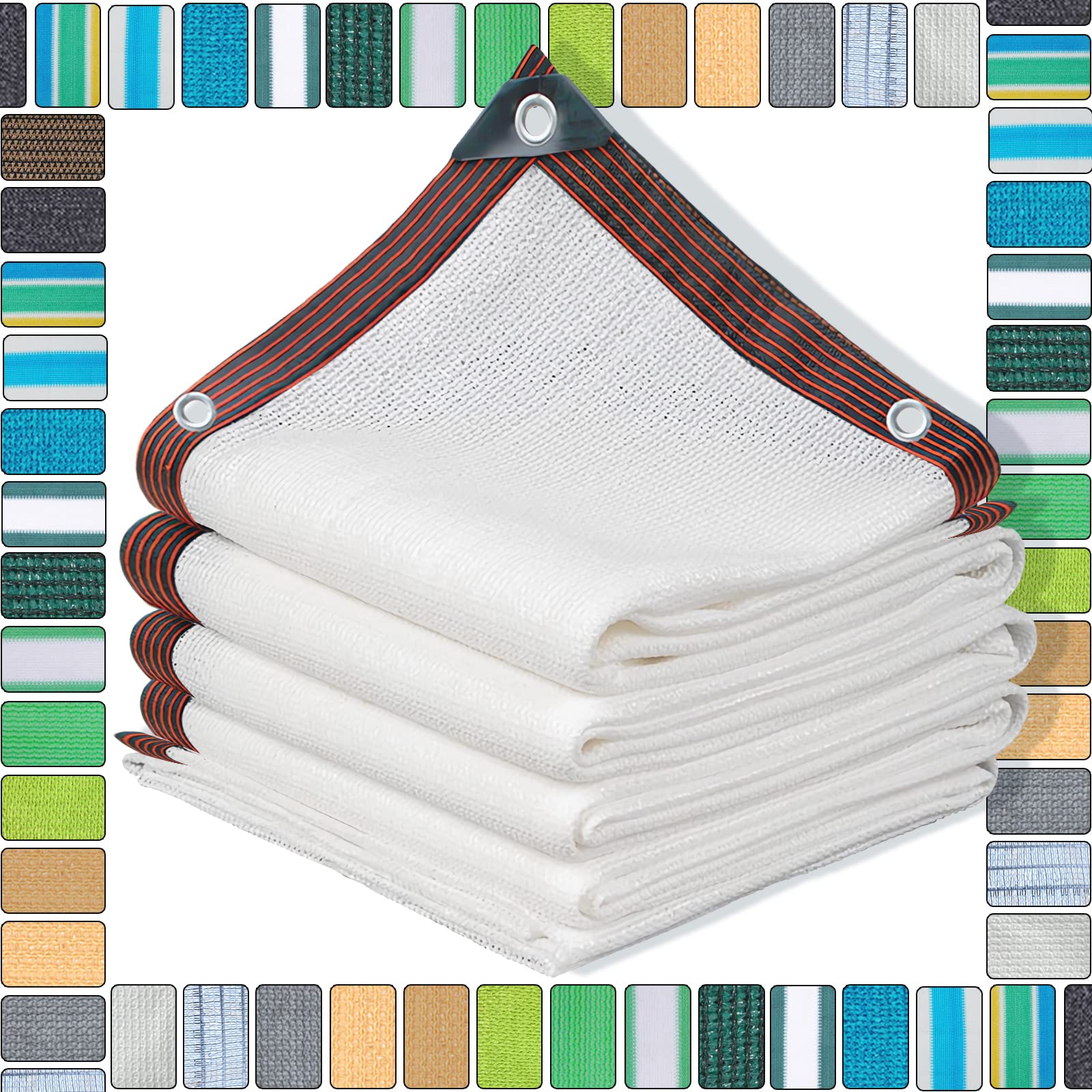 Rete ombreggiante con occhielli, da giardino, colore bianco, 5 x 5 m, effetto ombreggiante al 90%, in HDPE, traspirante, rinfrescante, protezione dai raggi UV, per balconi e piante