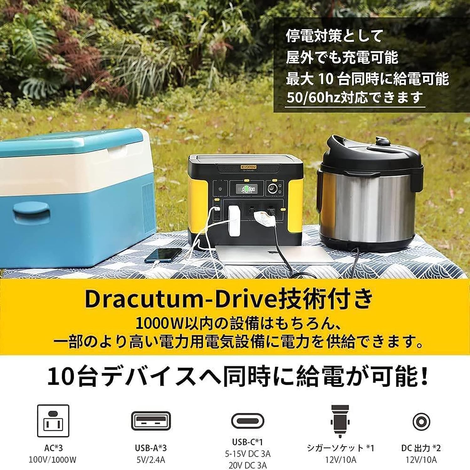 Amazon.co.jp: Evopow ポータブル電源 リン酸鉄 大容量 1024Wh 出力 