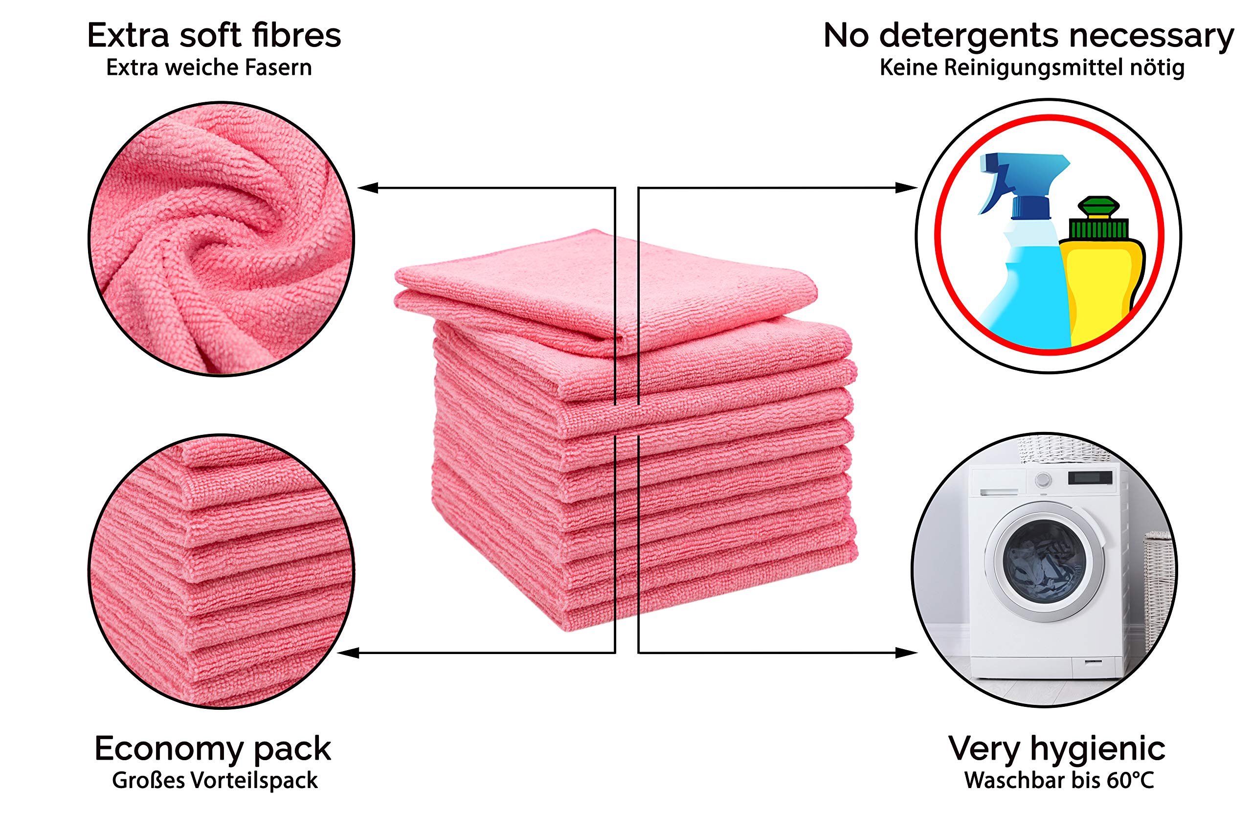 ZOLLNER set van 9 microvezeldoeken, 32x32cm, 270g/sqm, absorberend, kleurrijk