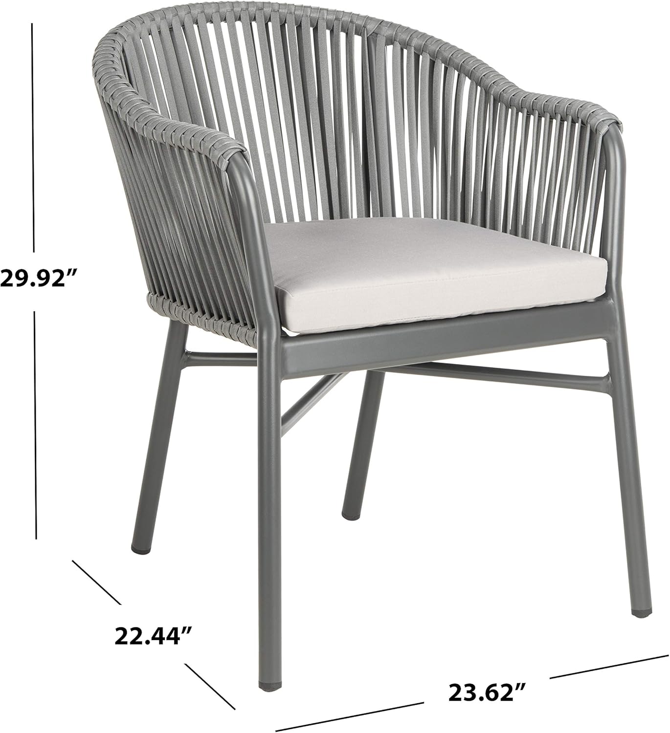 Gray Rope and Wicker Dining Arm Chair with Cushions