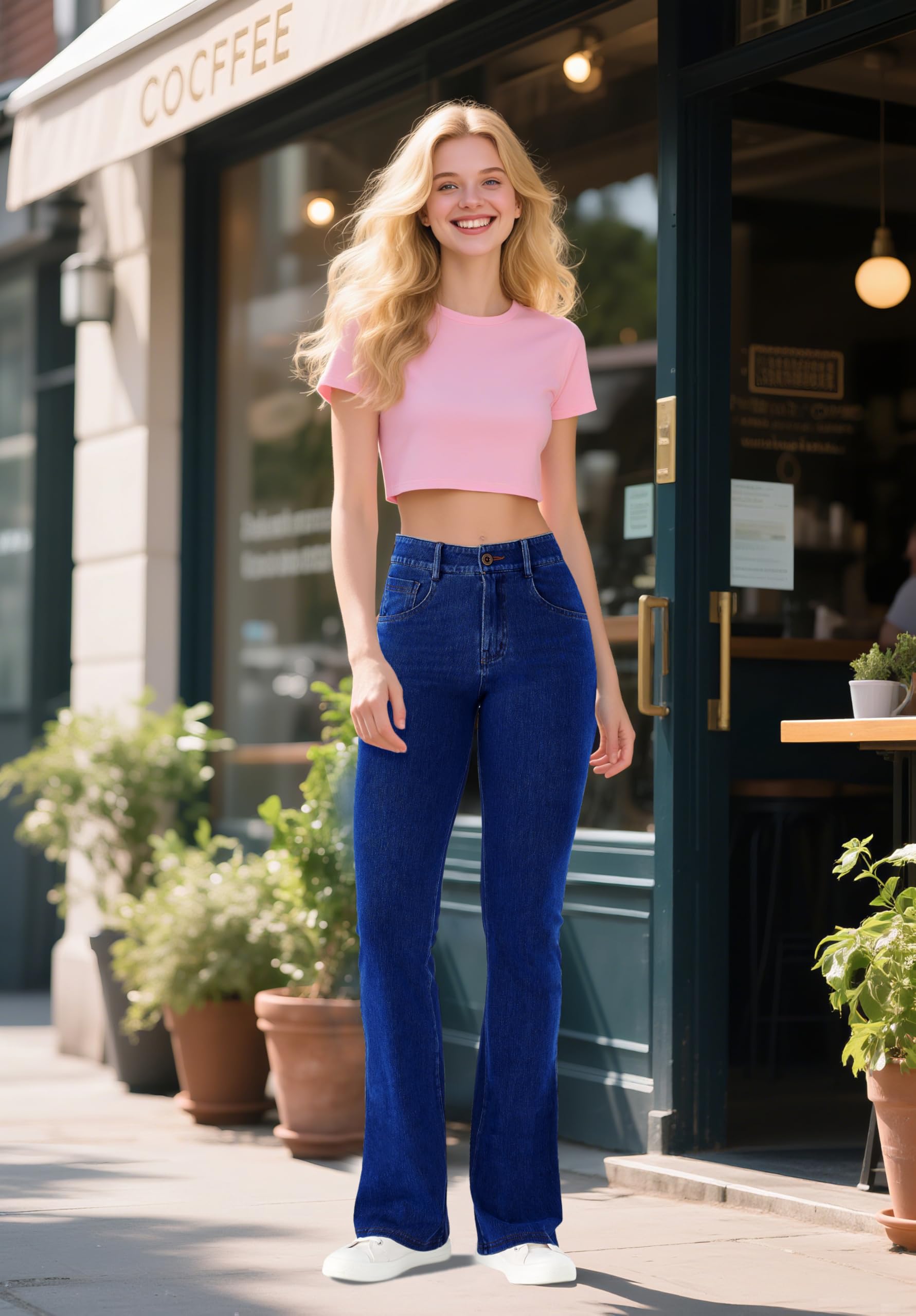 LaiEr Donna Jeans da Alta Elasticità,Skinny e con Tasche a Cerniera per Il Fitness, Morbidi e Comodi Pantaloni Bootcut Adatti per Lo Sport e Il Fitness,con Tasche Laterali,(Blu Scuro,M)