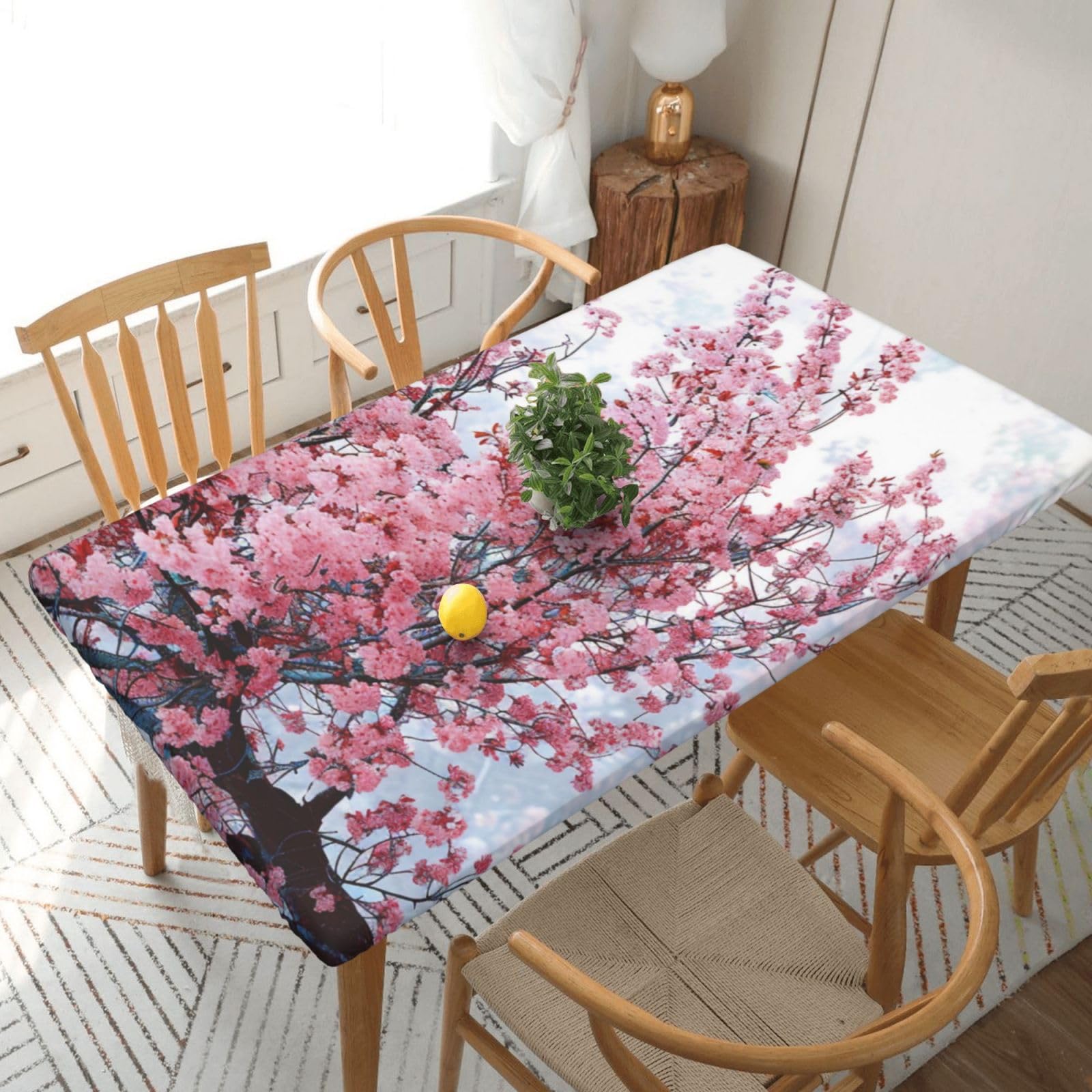 WPKJU Cherry Blossoms Tree Printed Tablecloths 5ft Rectangular Table Covers Washable Polyester Decorative Table Cloth for Dining Table Picnic Wedding