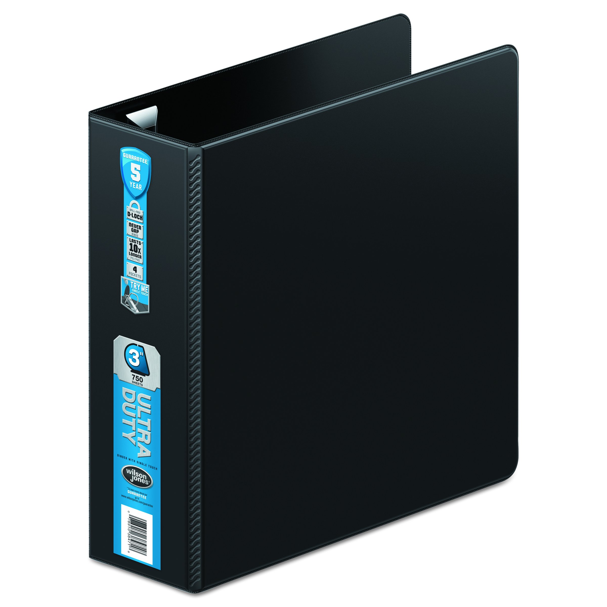 Wilson Jones 876 Line Premium Single touch Locking D-Ring Binder, 3" Capacity, Black (W87609)