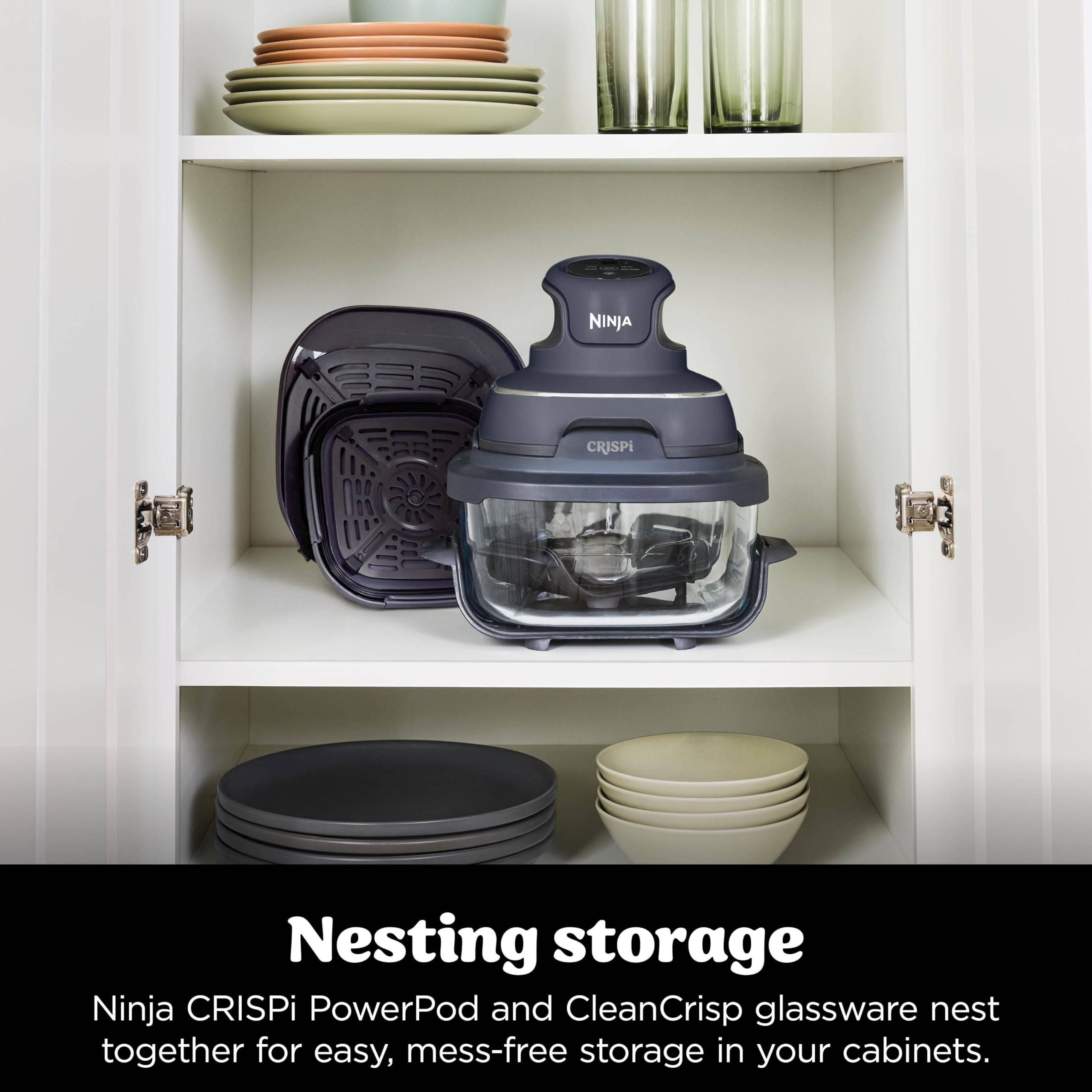 Ninja CRISPi Portable Air Fryer, 3.8L, 4-in-1: Air Fry, Roast, Keep Warm, Recrisp, Space Saving Compact Design, 2x Removable Glass Containers & Lids, 1700W, Cyber Space Blue FN101UKGY — view 14