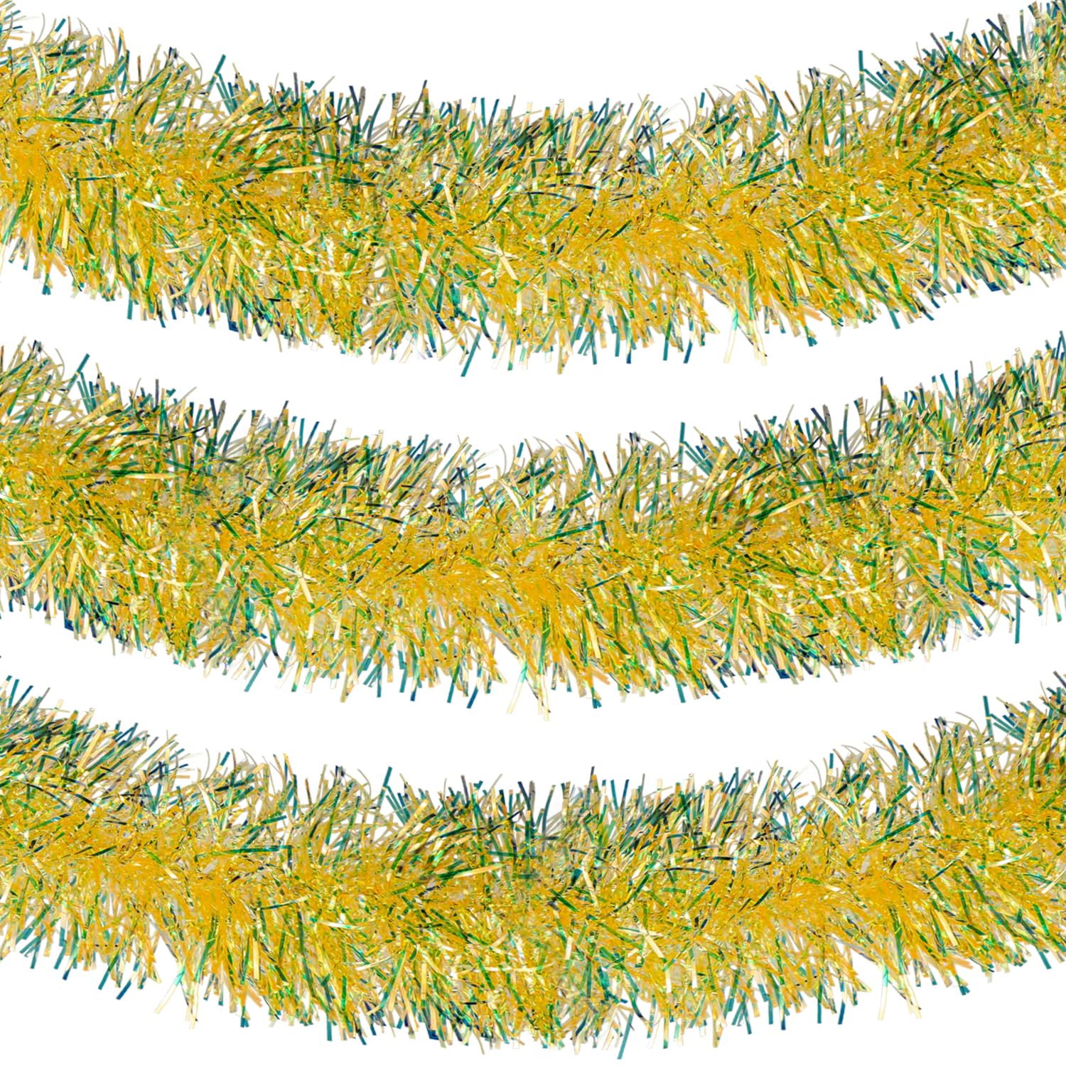 10M/32.8Ft Iridescent Christmas Tinsel Garland, Colorful Metallic Twisted Hanging Garland Glitter Christmas Tree Tinsel Rainbow Tinsel for Xmas Holiday Birthday Party Decoration (Iridescent Gold)