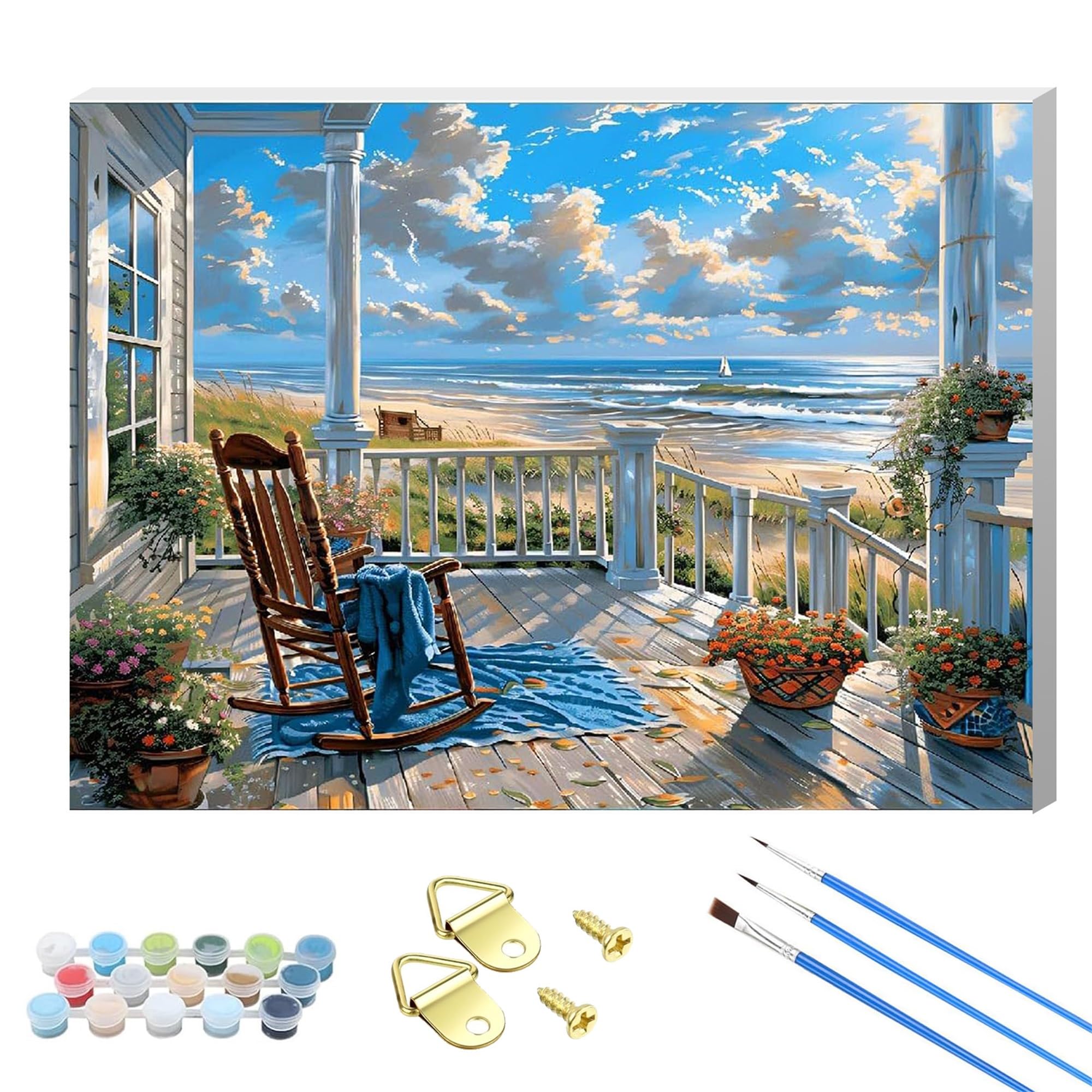 Nianxi Wooden Framed Landscape Paint by Numbers Kits for Adults,DIY Painting Kit on Canvas, Color by Numbers Acrylic,Adult Paint by Number for Wall Decor and Gifts(Landscape)