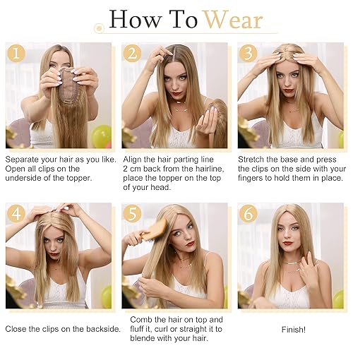 Miniatura 8 de SEGO Toppers de cabello humano para mujer con cabello fino, 2.8 x 5.1 in, base de seda, 100% cabello humano real, clip en la parte superior, piezas