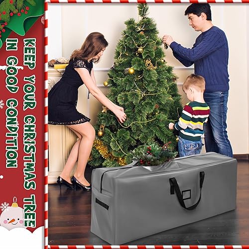 Miniatura 5 de 5 bolsas de almacenamiento para árbol de Navidad, bolsas para guirnalda, árbol artificial desmontado con asas reforzadas, contenedor impermeable