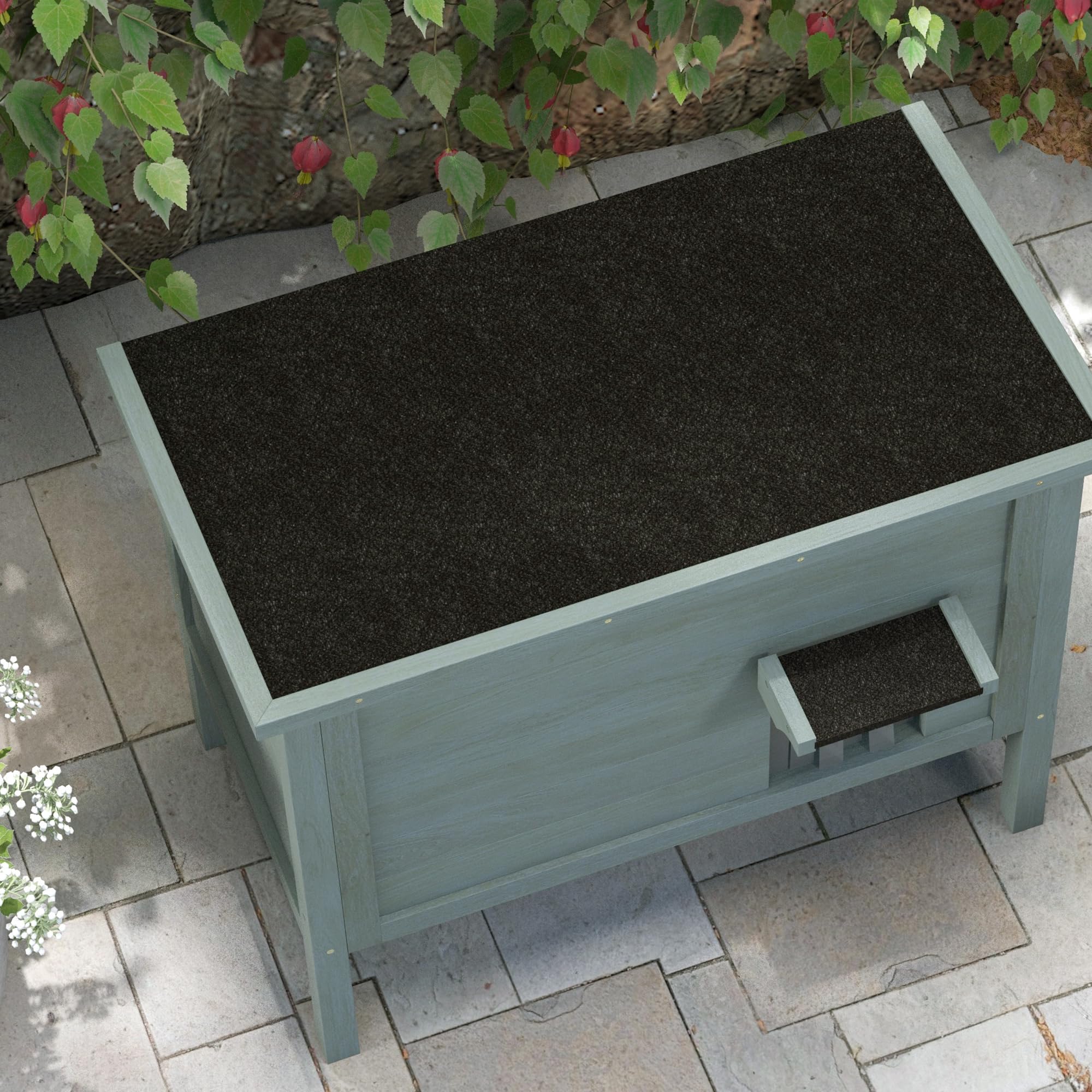 PawHut Maison pour Chats Niche d'extérieur en Bois surélevée avec Toit ouvrable, isolée avec Toit Asphalte, 85 x 50 x 68,5 cm, Gris foncé et Noir