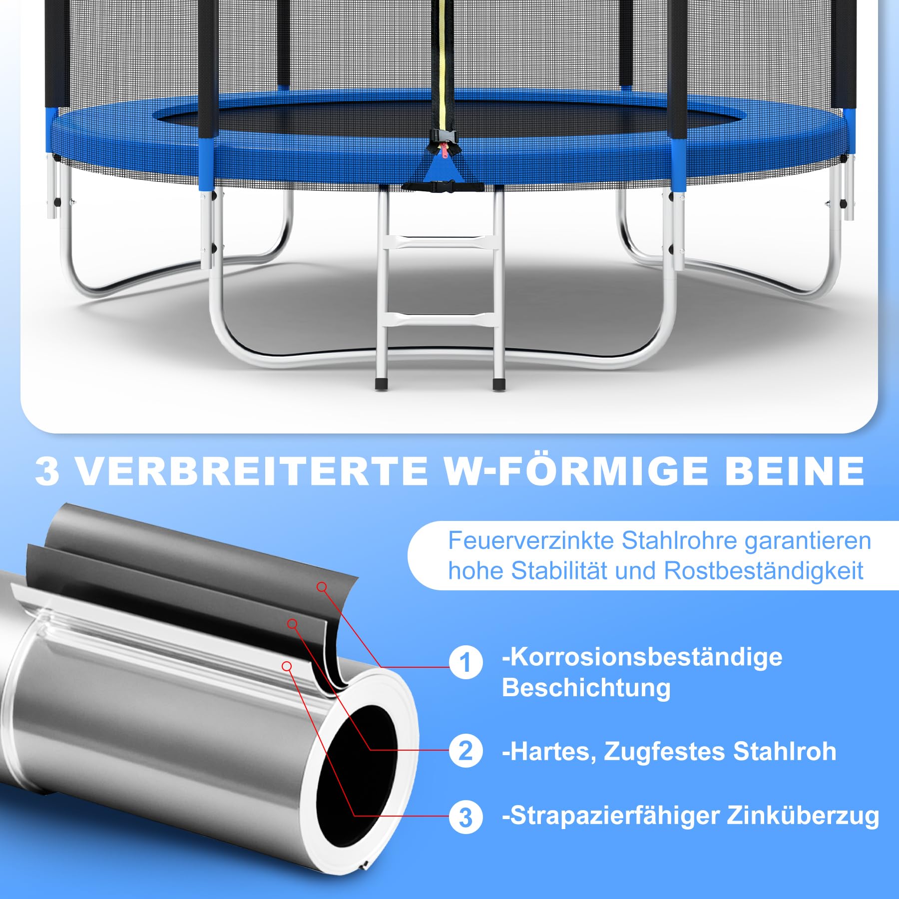 Trampolín de 183/244/305/366 cm de diámetro con red de seguridad, trampolín con combinación de escalera, resistente a los rayos UV, impermeable, para niños y familias