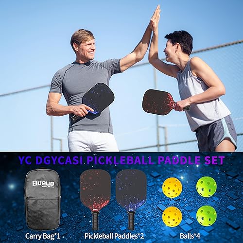 Miniatura 7 de Juego de 2 palas de pickleball hechas con fibra de vidrio y polipropileno de panal, incluye 2 paletas, 4 bolas y bolsa de pickleball