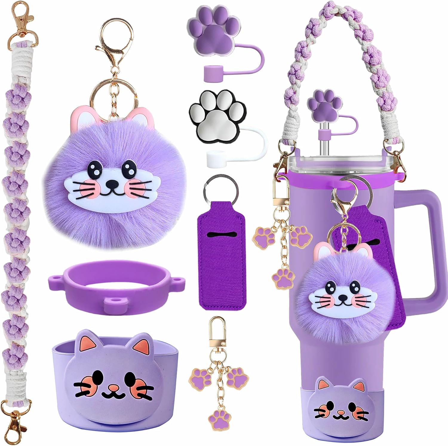 Accessories for Stanley Cup 30/40oz, Cat Paw Straw Topper Charms Set