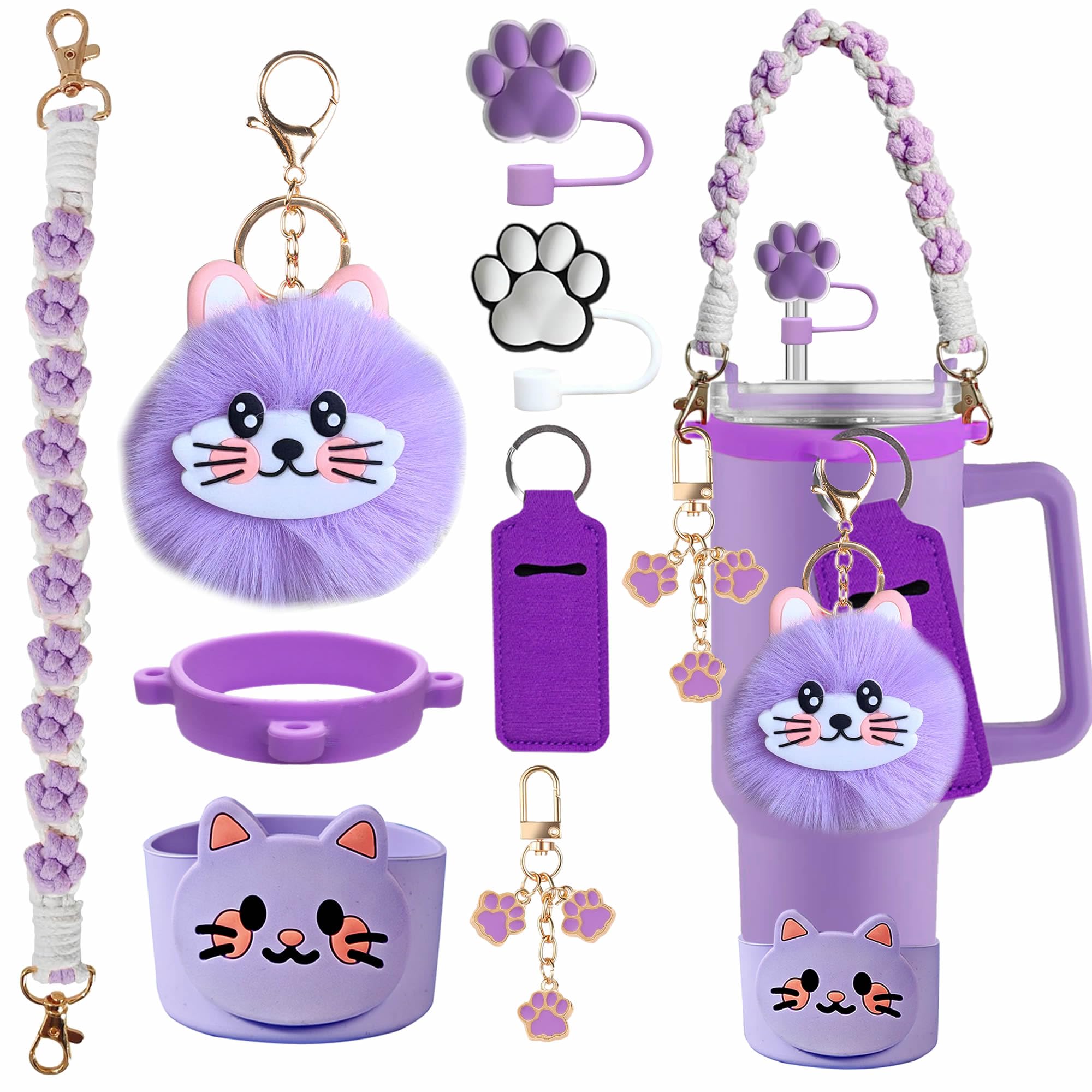 FRZSHENG 8Pcs Cat-Themed Cup Accessories for Stanley Tumbler,Includes Cat Paw straw Topper