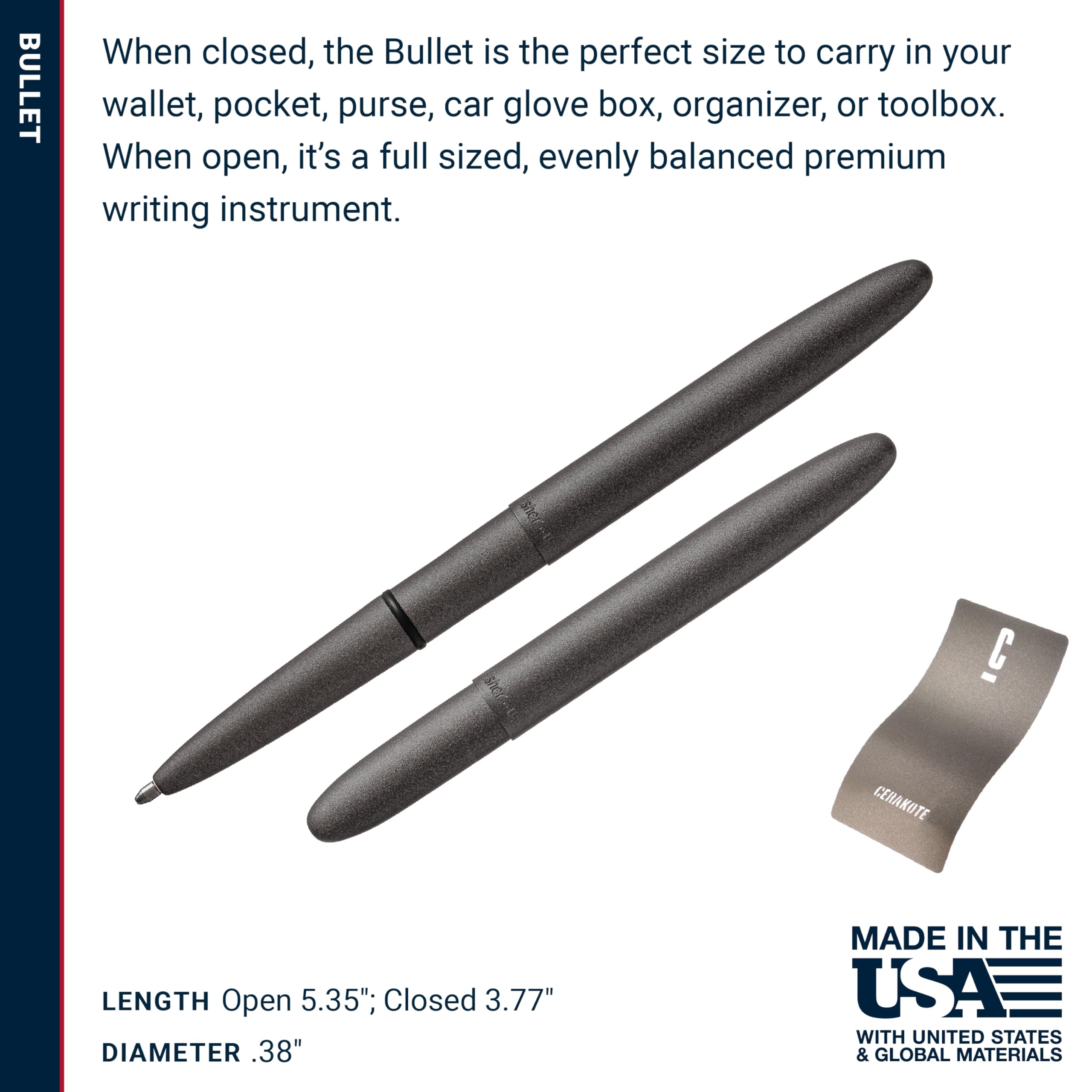 Fisher Space Pen Bullet Space Pen Tungsten Cerakote Finish Pressurized Ballpoint Pen Compact Size Writes Upside Down Extreme — view 6