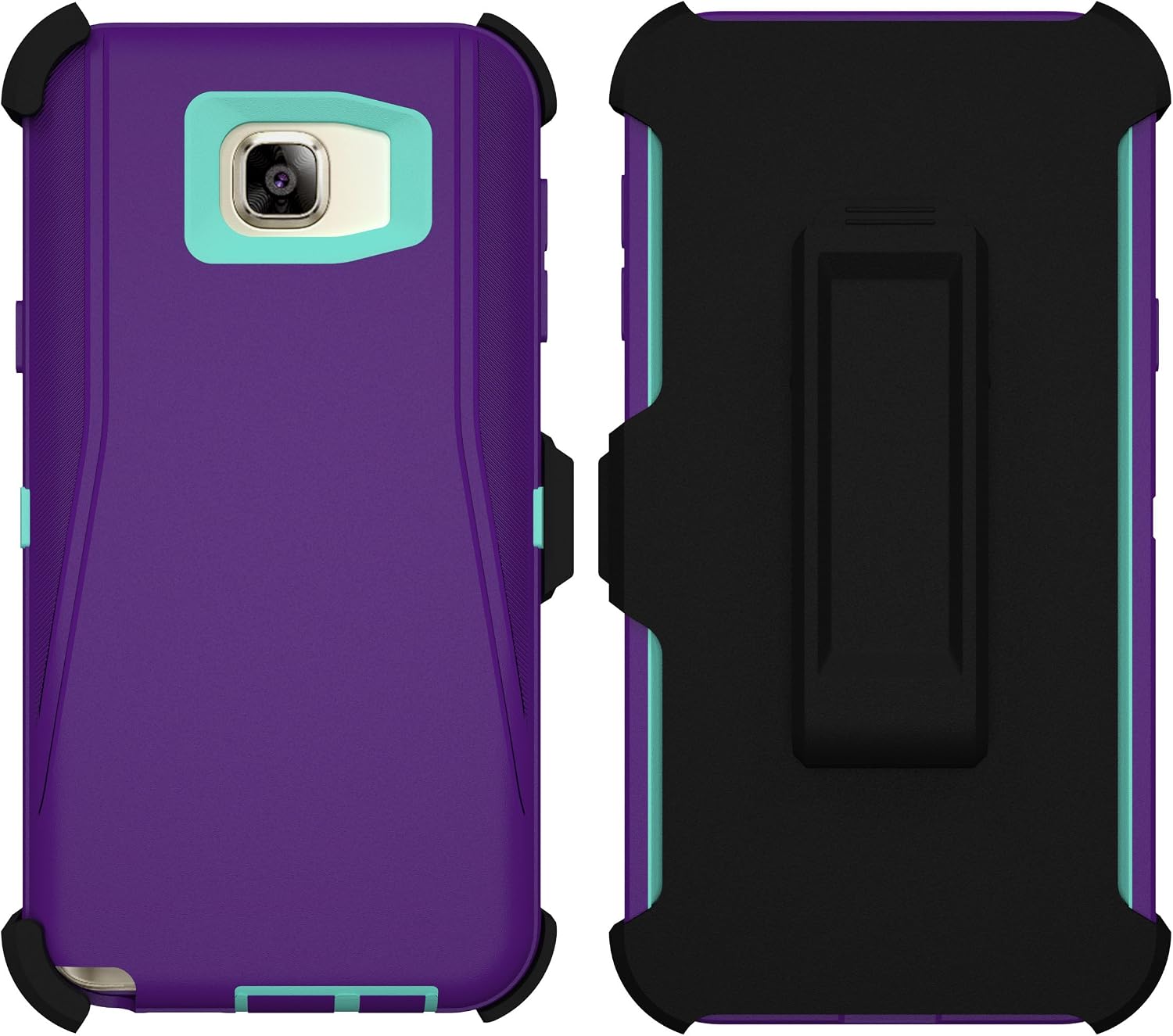 Galaxy Note 5 Case, ToughBox [Armor Series] [Shock Proof] for Samsung Galaxy Note 5 Case [Built in Screen Protector] [Holster & Belt Clip] [Fits OtterBox Defender Series Belt Clip] (Purple | Aqua)