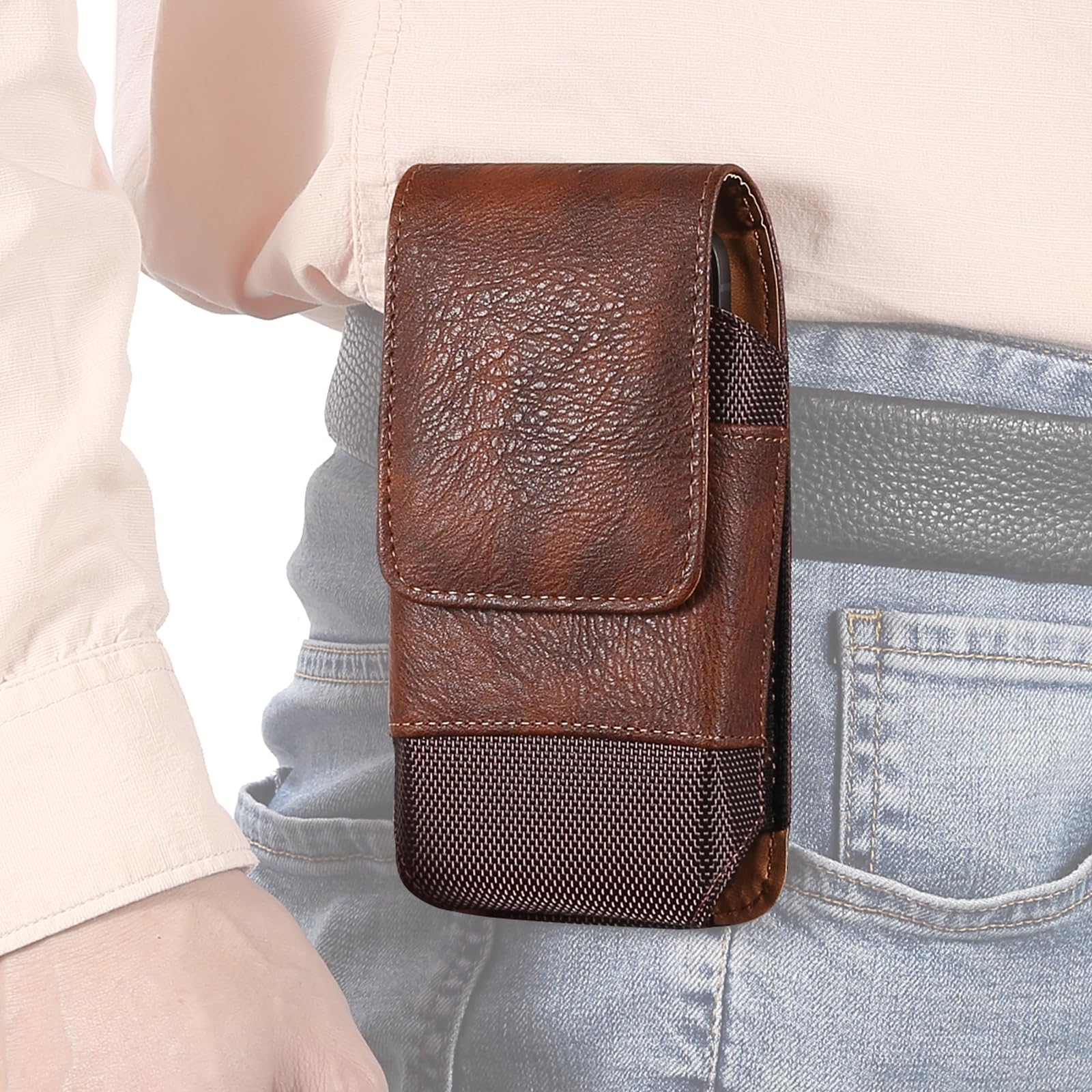 Leather Phone Holster for iPhone 15/14/13/12 Pro Max,for Galaxy S24/S23/S22/S21/S20 Ultra Belt Clip Carry Case[Magnetic][Card Holder],Brown