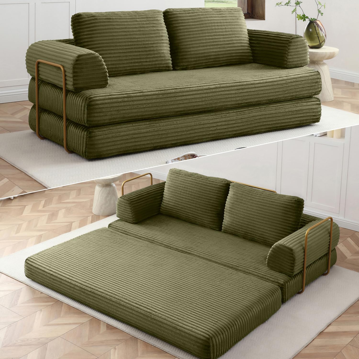 HANXIN 80 Inch Convertible Sleeper Sofa Bed Green