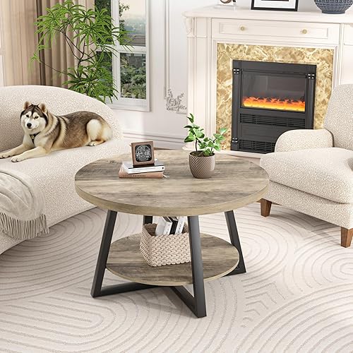 Miniatura 8 de GreenForest Mesa auxiliar redonda con almacenamiento, mesas centrales circulares de 30 pulgadas para sala de estar, mesa de sofá moderna para