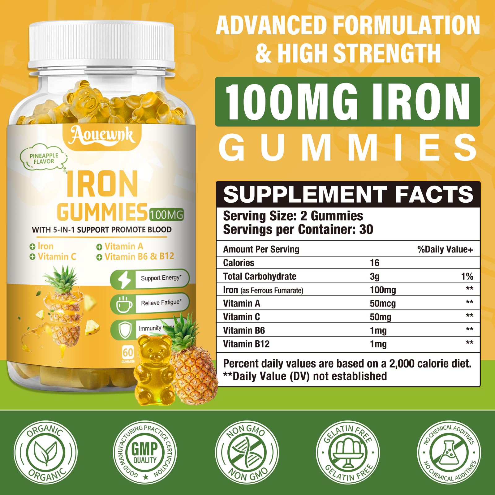 1 Pack 100MG Iron Supplement Gummies for Women & Men — Amazon image 2