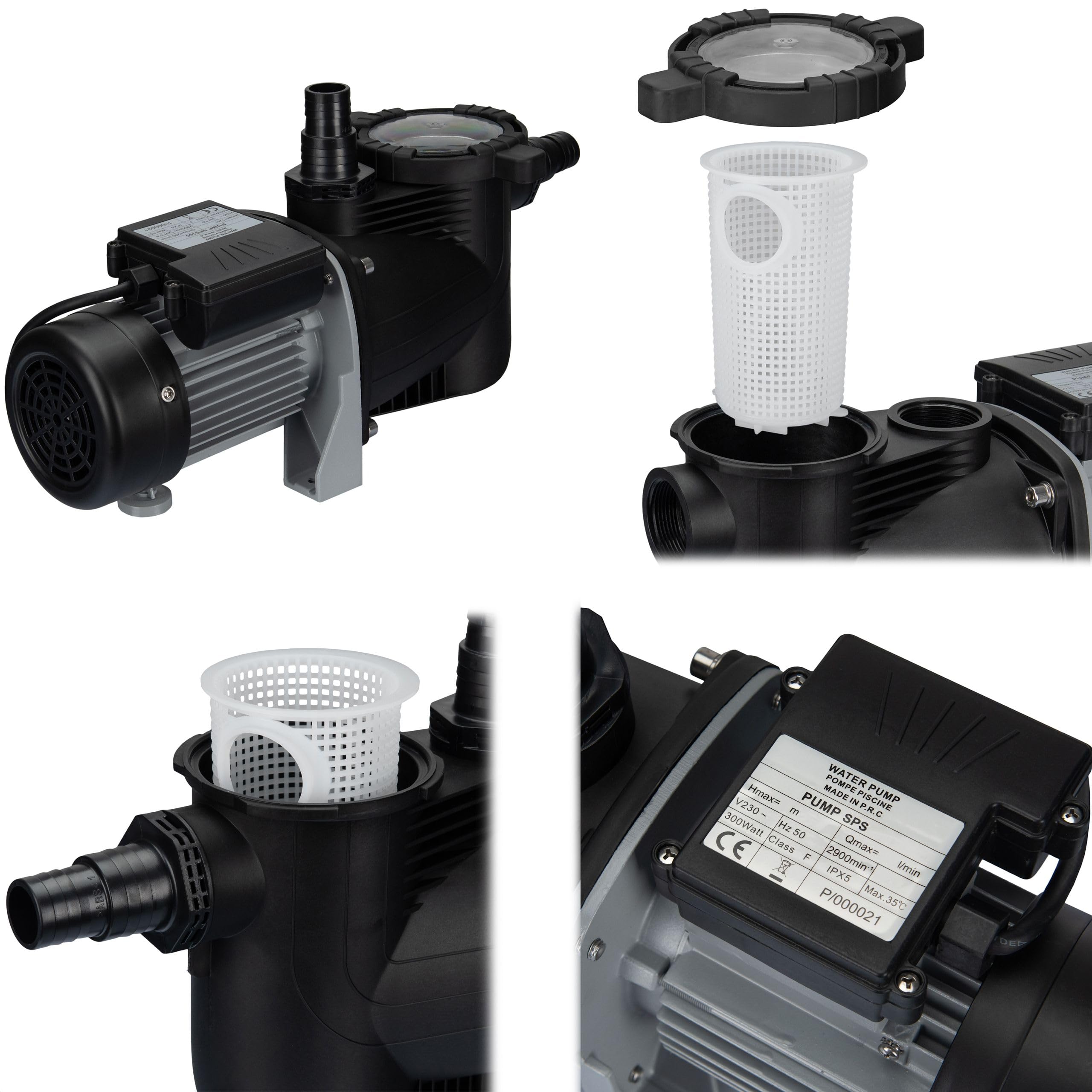 COIL Pompa per piscina, pompa filtro, autoadescante, pompa di circolazione, capacità: 8000 l/h, altezza massima di mandata 8,5 m, prefiltro: 300 W, motore silenzioso: 73 dB, IPX5, 230 V/50 Hz