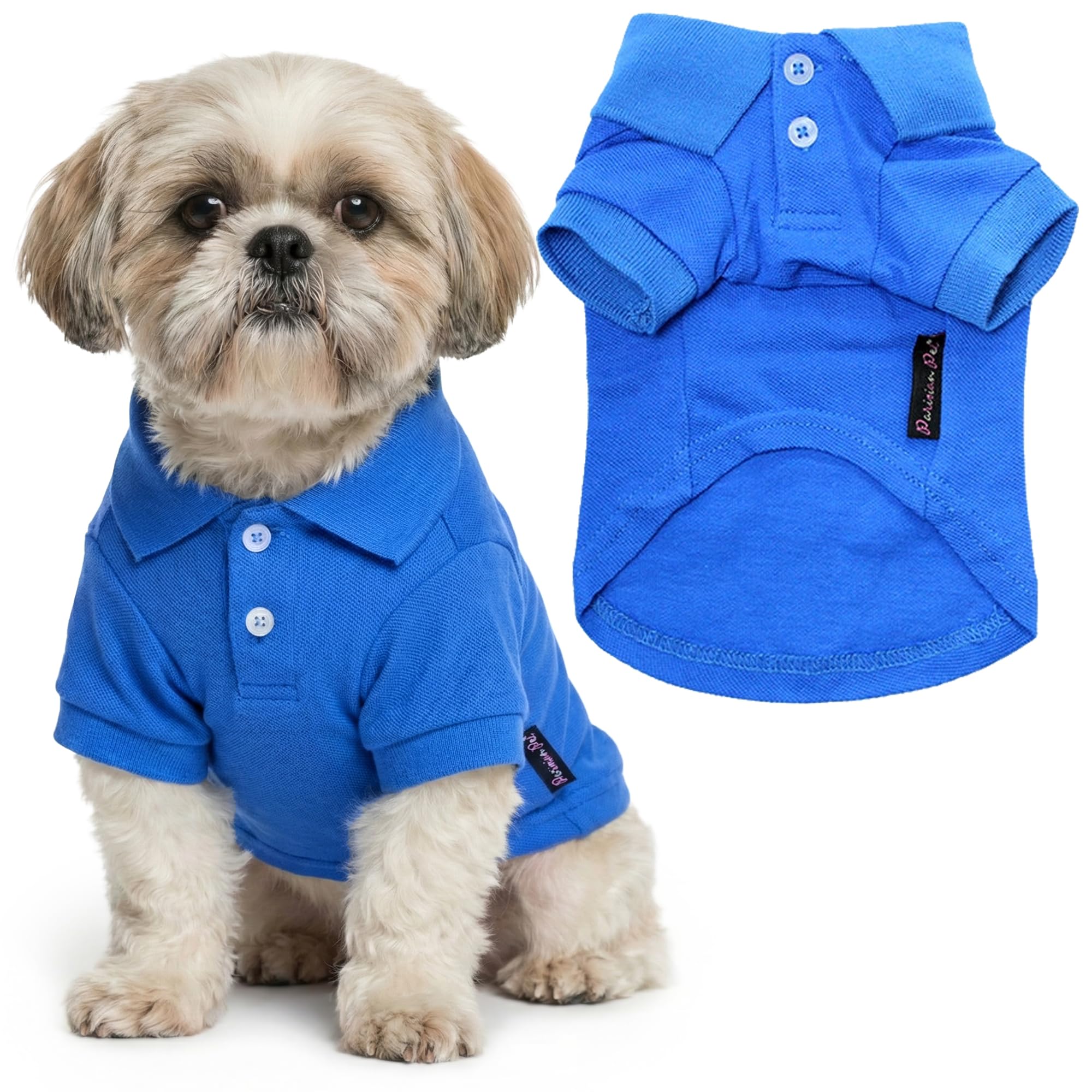 dog dress blues Parisian Pet Polo Shirt – Classic Blue Cotton Pet Apparel with Collar & Buttons - Soft Breathable Puppy T-Shirt - Cute Dog Clothes Chic Halter Tiered Tulle sizecountw-2 Sailor dress 30cm(Neck) Color:#27-Forest